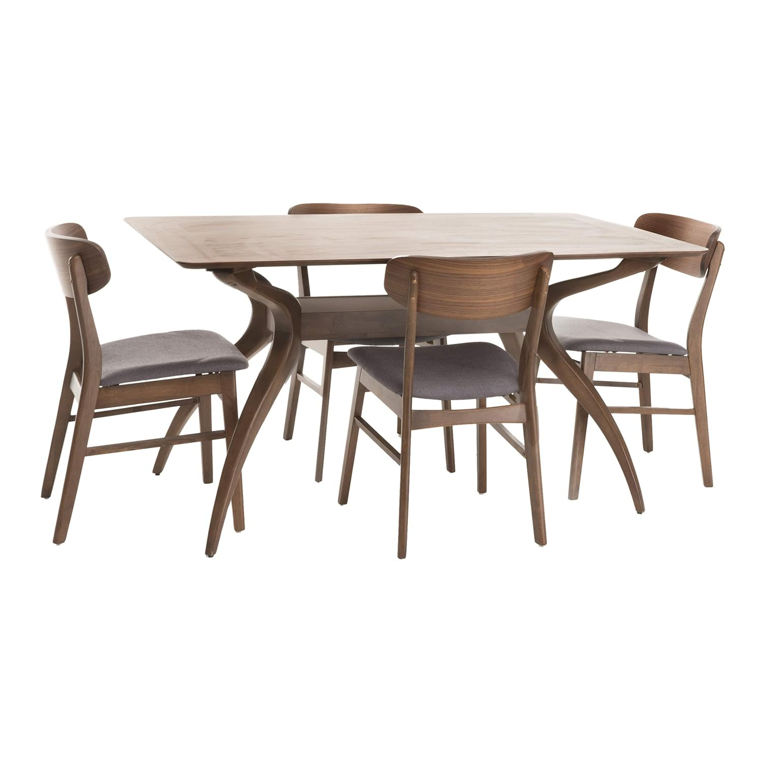 GDF Studio Bullerton Mid Century Modern Fabric Upholstered Wood 5 Piece Dining Set, Dark Gray and Walnut