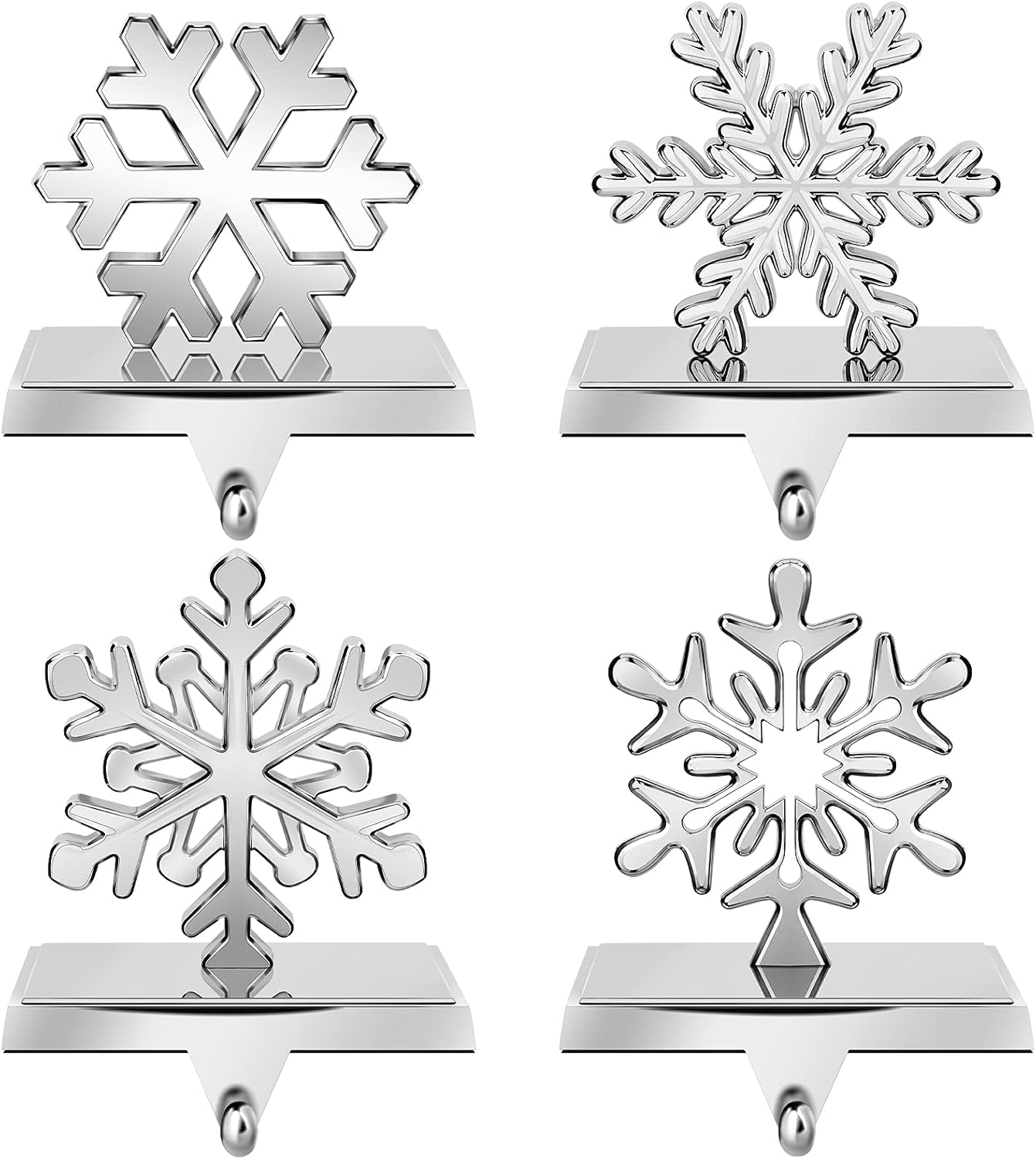 Season 4 Sparkles 4 Pieces Snowflake Stocking Holder Metal for Hanging Stockings