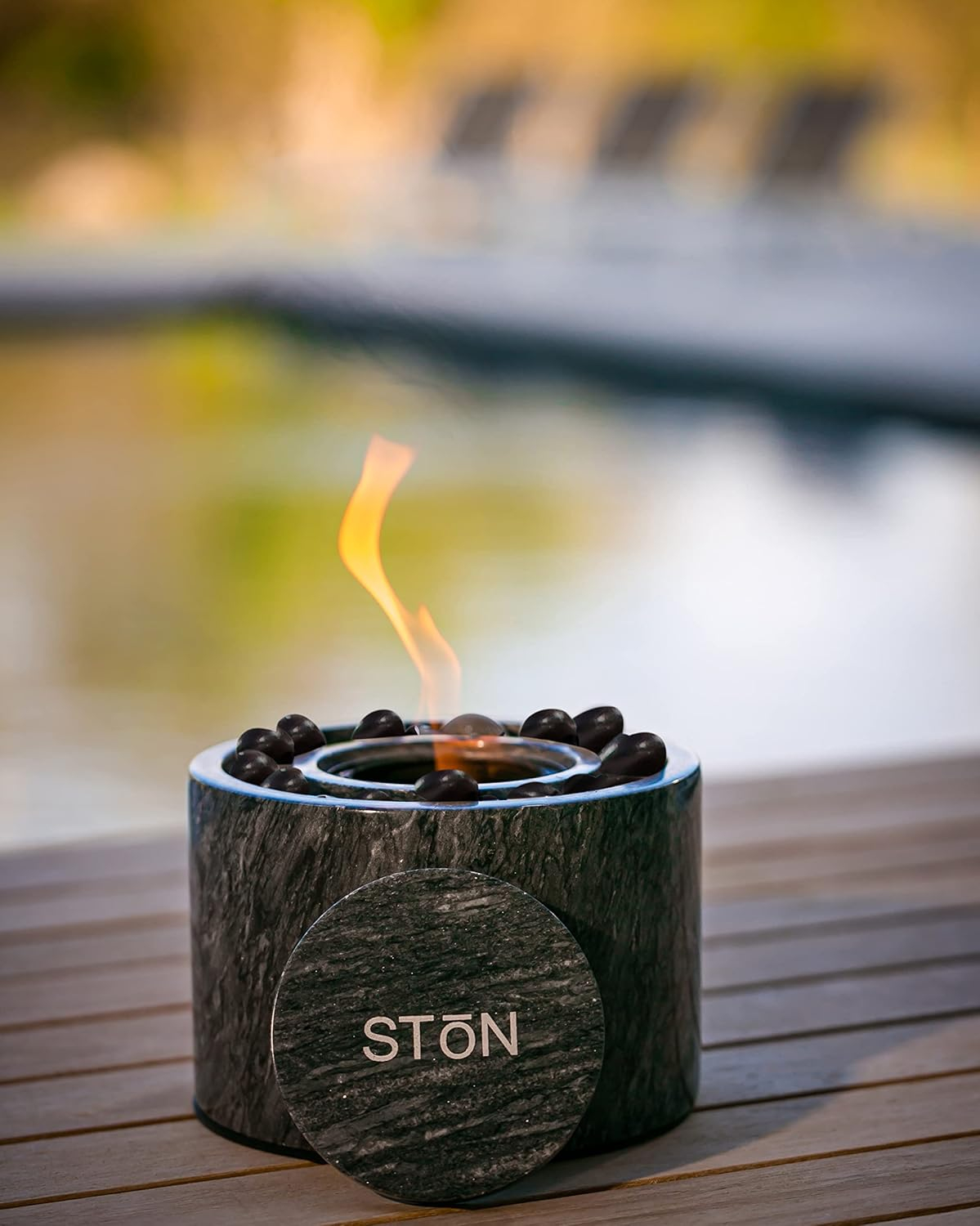 Tabletop Fire Pit Bowl - The Original Marble Portable Fireplace, Indoor Outdoor, Mini Fire Pit Clean Burning Real Flame for Patio Balcony, S’Mores Maker (Black)