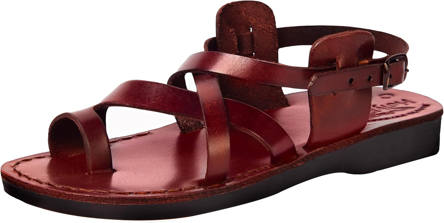 Holy Land Market Men/Women Biblical Jesus Leather Sandals/Slides From Jerusalem (Jesus - Style I) (9-9.5 Women/7-7.5 Men)