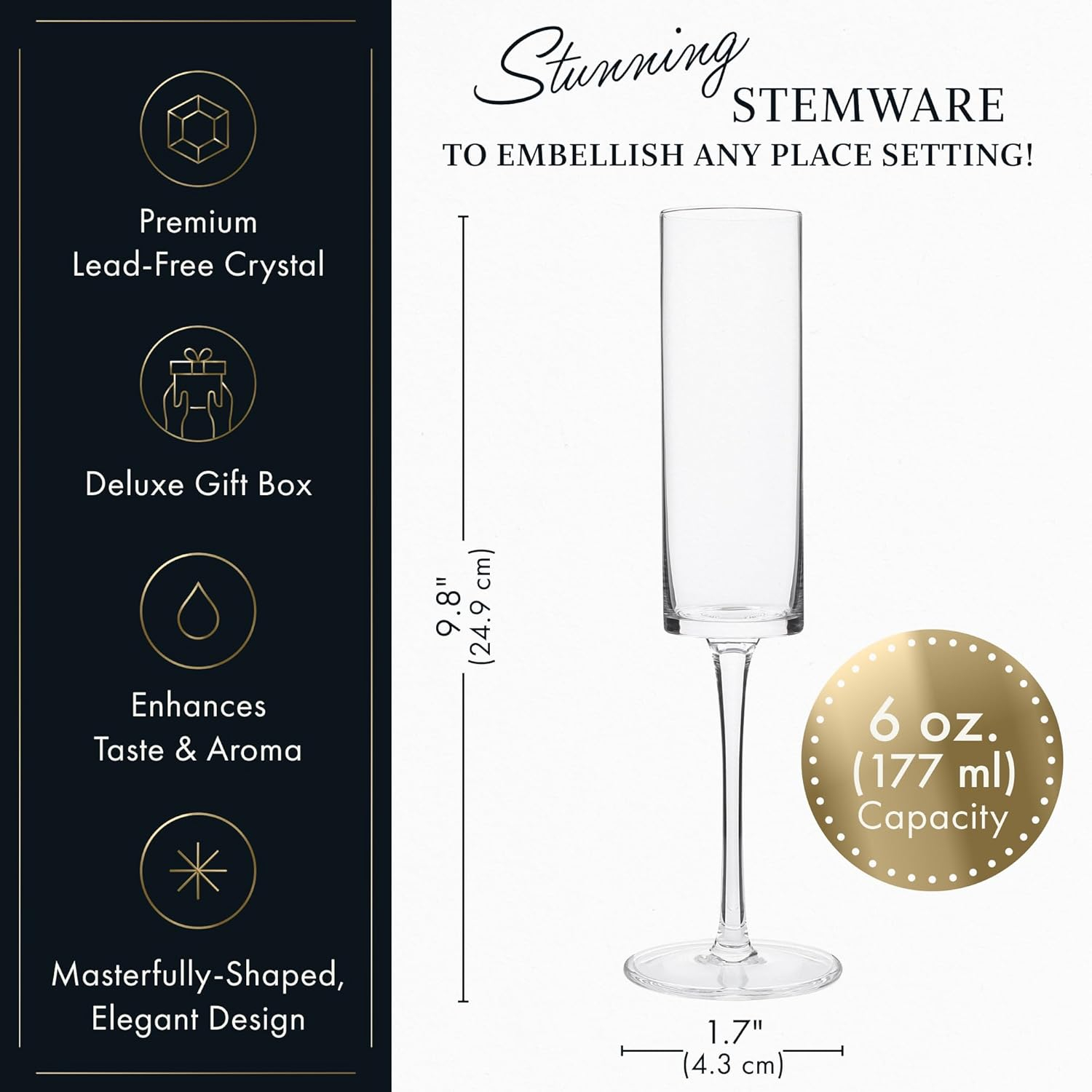 Elixir Crystal Champagne Flutes Glassware - Set of 4 Modern 6oz Edge Champagne Glasses, Ideal Gift