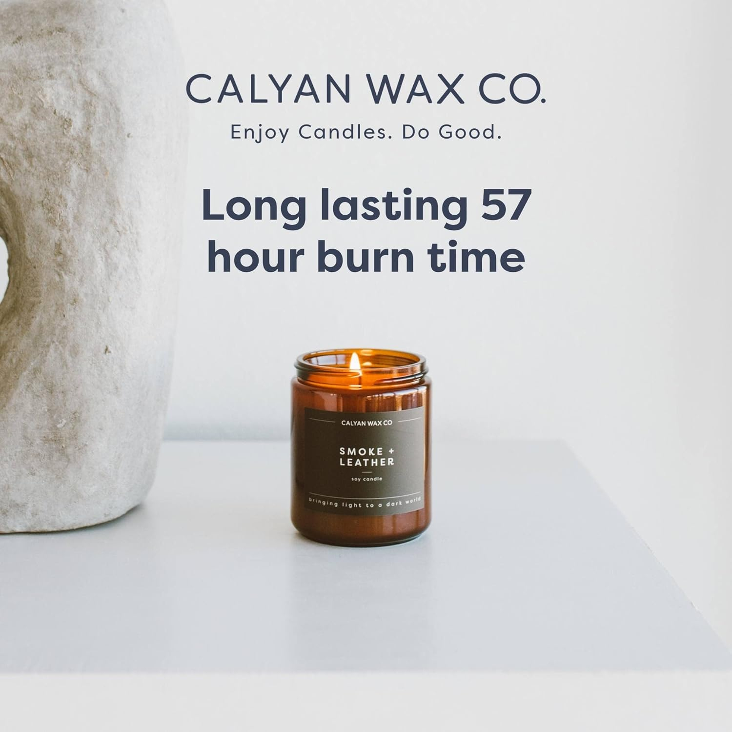 Calyan Wax Co. Soy Wax Candle, Lavender + Bergamot Scented Candle, 57 Hour Burn Time, Aromatherapy Soy Candles, Non Toxic & Vegan Soy Wax, Amber Glass Jar Scented Candles, 7.2oz