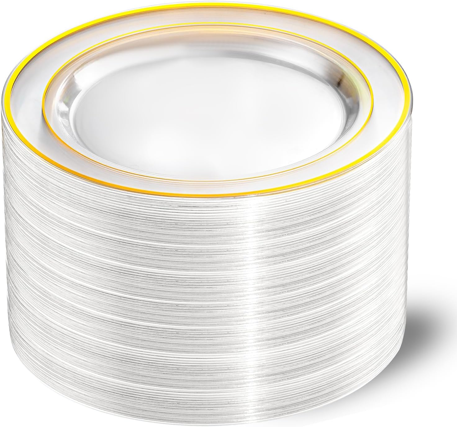 I00000 60pcs Plastic Gold Plates,10.25 inch Gold Rimmed Dinner Plates, White Disposable Plates, Parties or Wedding