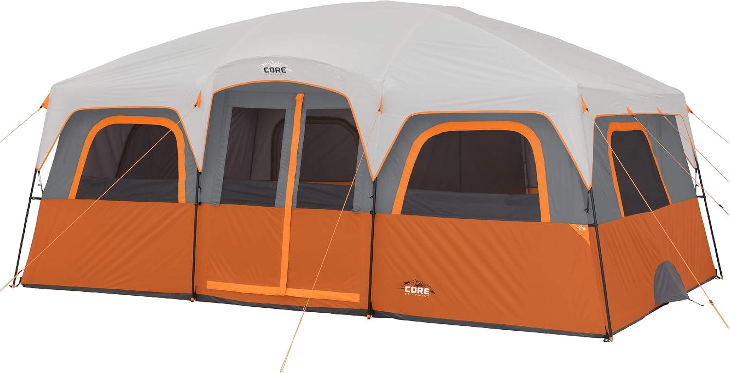 Large Orange and Gray 12-Person 2-Room Cabin Tent with Carry Bag