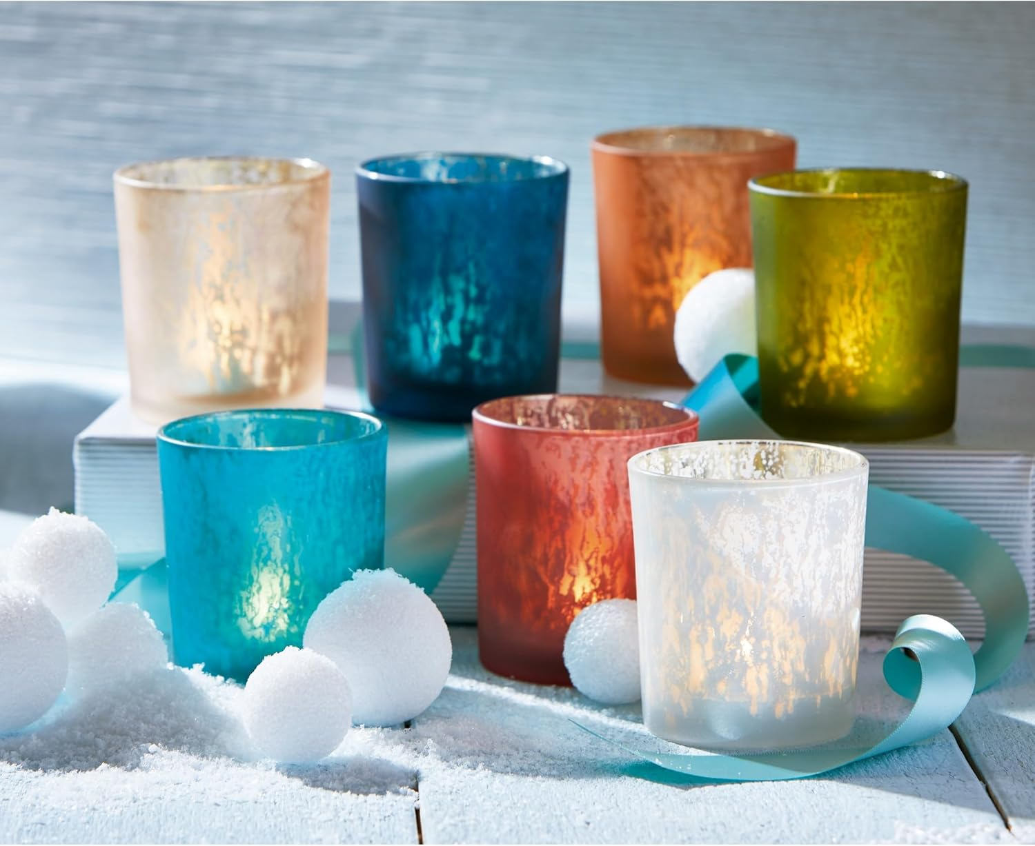 tag Illuminate Mercury Glass Tealight Votive Candle Holder Teal Tabletop Mantel Wedding Decorations, 4.0 inch