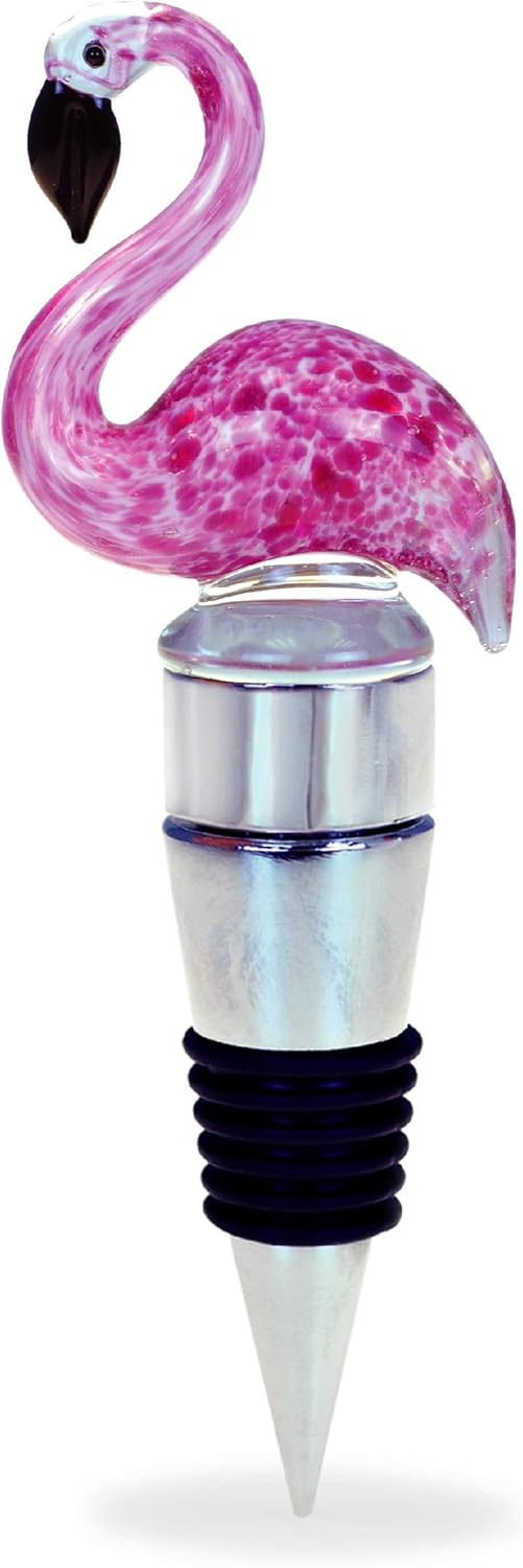 Pink Flamingo LED Glass Wine Bottle Stopper with Chrome Base