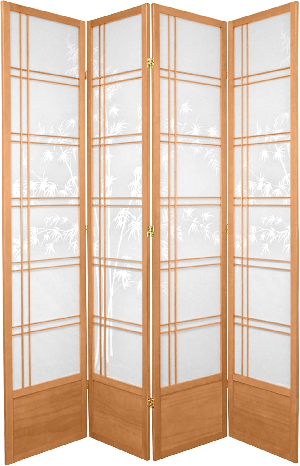 Oriental Furniture 7 Ft Tall Double Cross Bamboo Tree Shoji Screen, natural, 4 panel