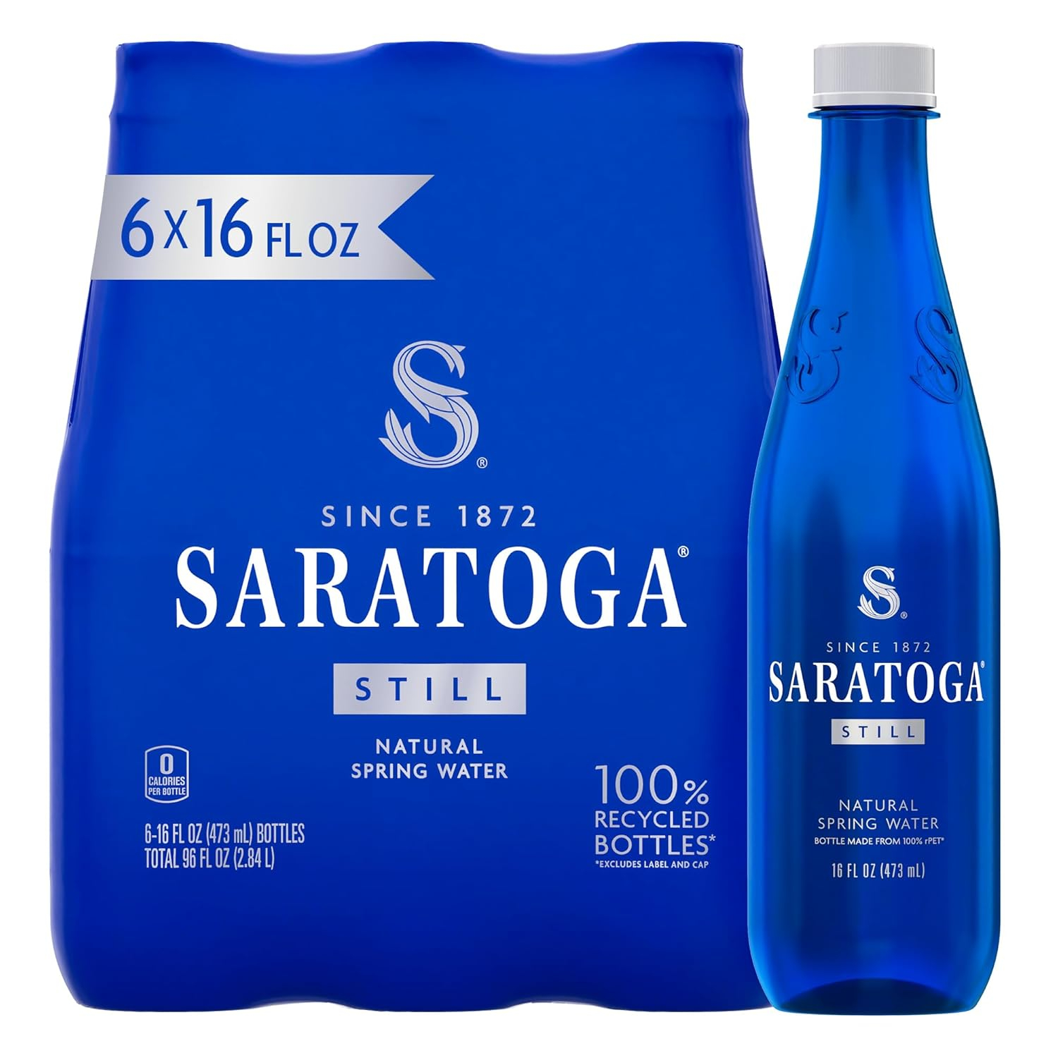 Saratoga Still Natural Spring Water in Recycled Plastic Bottles, 6 Pack