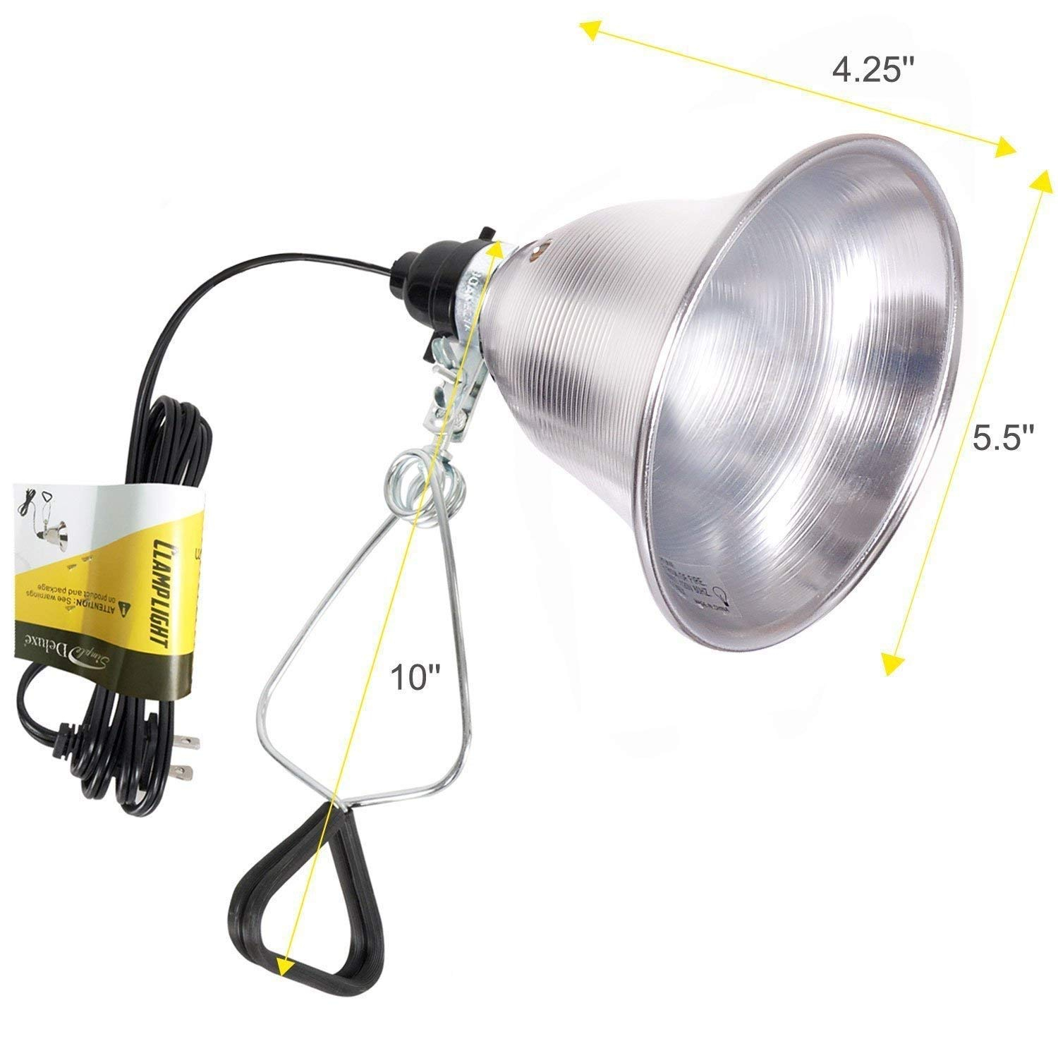 Simple Deluxe 6-Pack Clamp Lamp Light with 5.5'' Aluminum Reflector, 60 Watt E26 (No Bulb Included), 6 Feet 18/2 SPT-2 Cord, for Reptiles Plants Growing