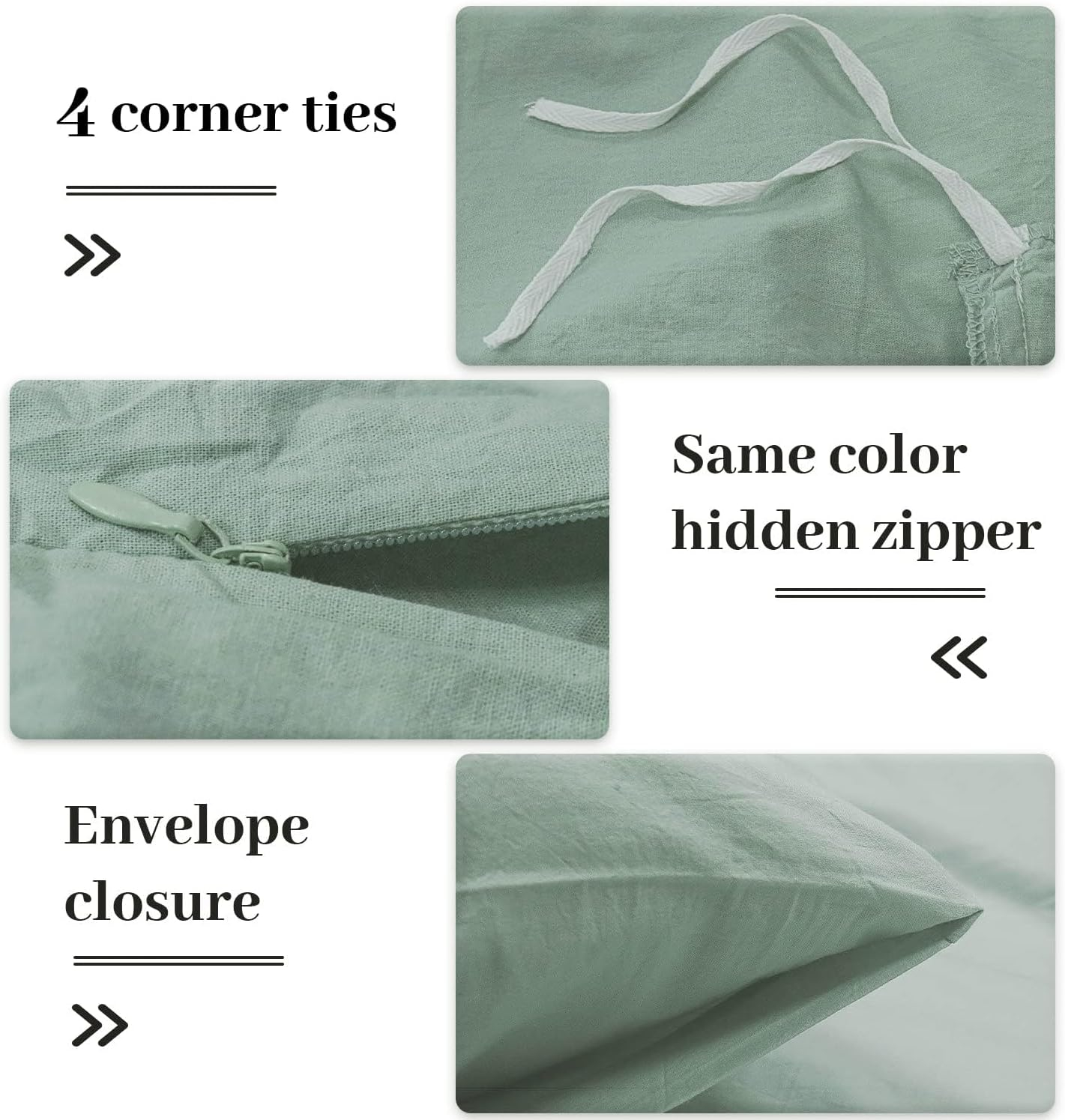 NEXHOME PRO Duvet Cover Set Queen Size Linen Look Textured Organic Natural 100% Washed Cotton Duvet Cover Teal 3 Pieces Bedding Set with Zipper Closure, Breathable, Soft (Aqua Green, No Comforter)