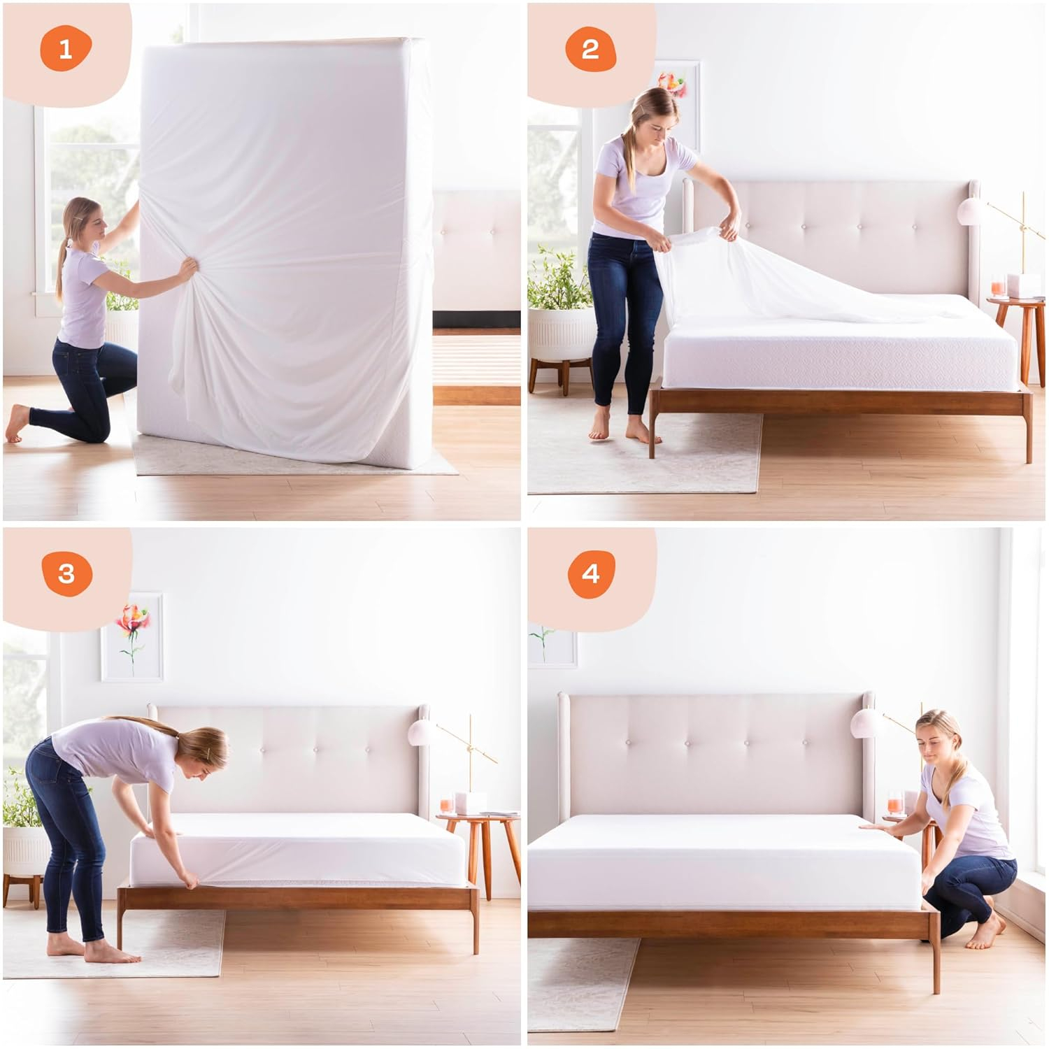 Linenspa Zippered Mattress Encasement – Queen Size Waterproof Mattress Protector – Quiet Cover & Complete protection – Dorm Room Essentials, White