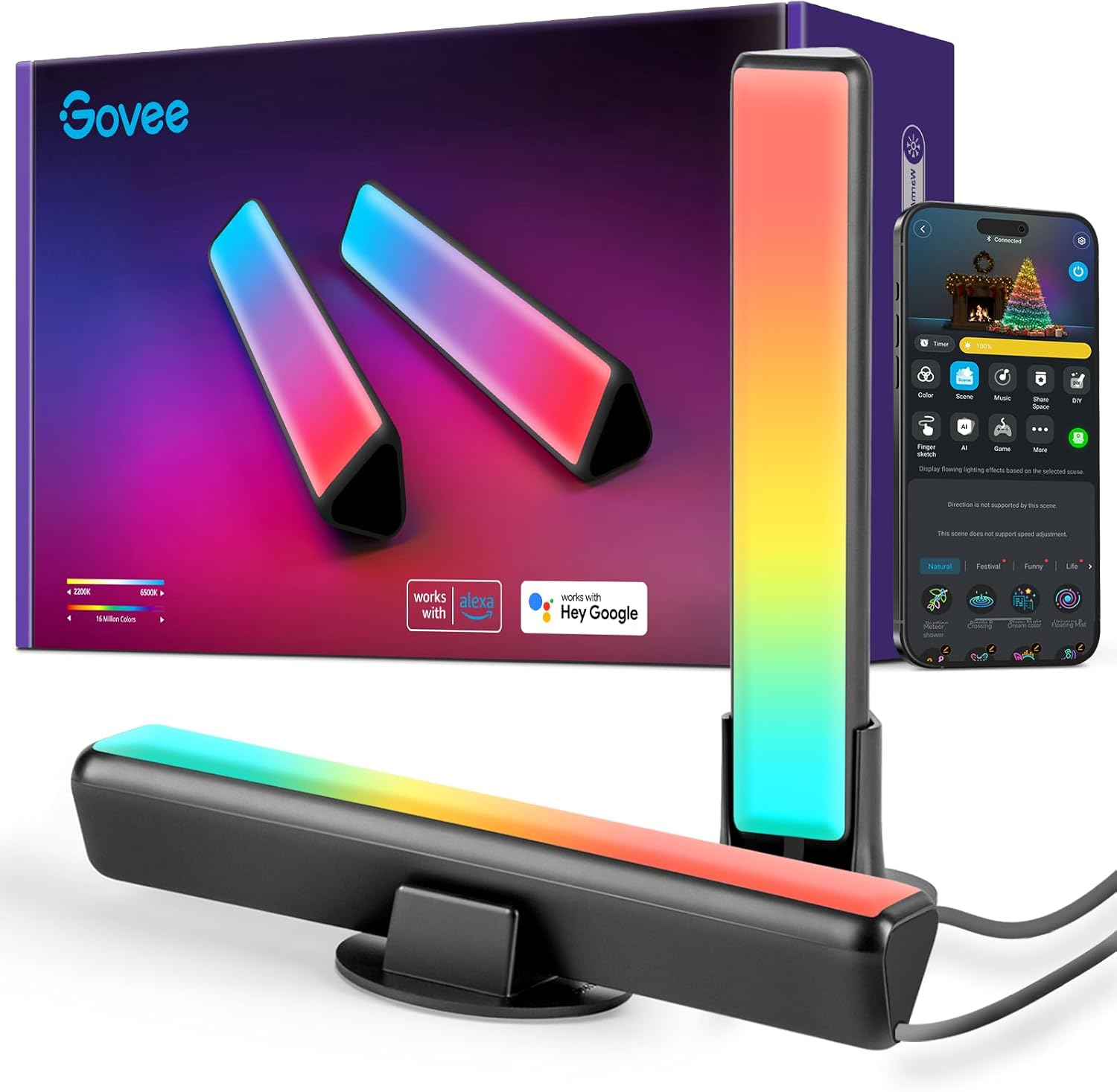 Govee Smart LED Light Bars, Work with Alexa and Google Assistant, RGBICWW WiFi TV Backlights with Scene and Music Modes for Gaming, Pictures, PC, Room Decoration