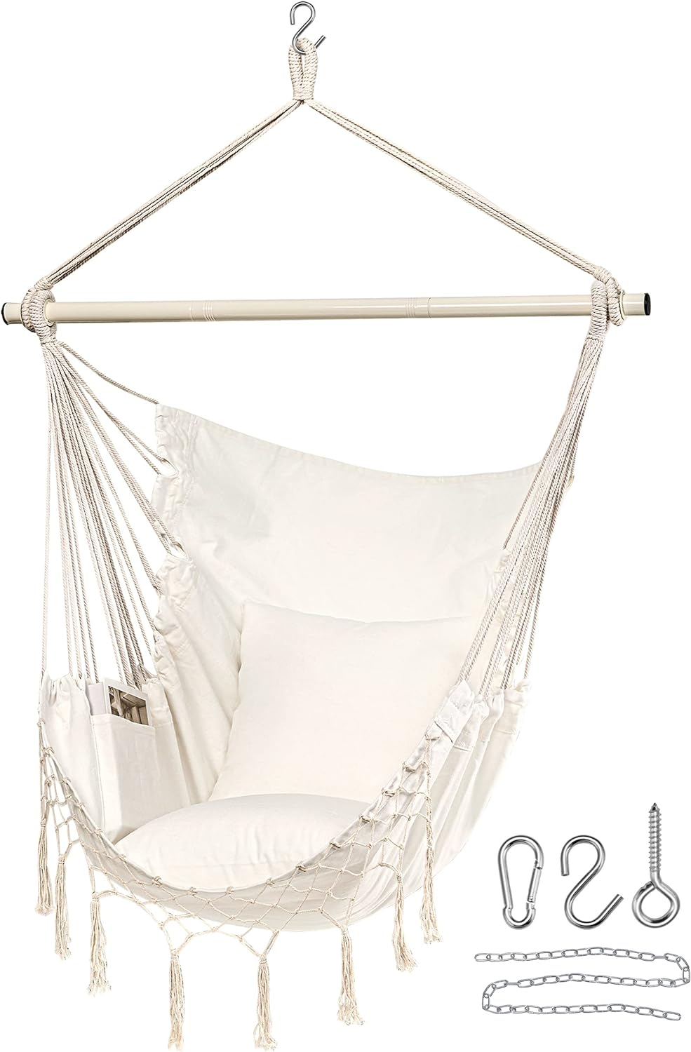 Jelofly Hammock Chair Large Hanging Rope Swing Seat Chair with Pocket Max 350 Lbs Superior Comfortable for Indoor Outdoor Home Bedroom Garden, Seat Cushions Not Included (Dark Grey)