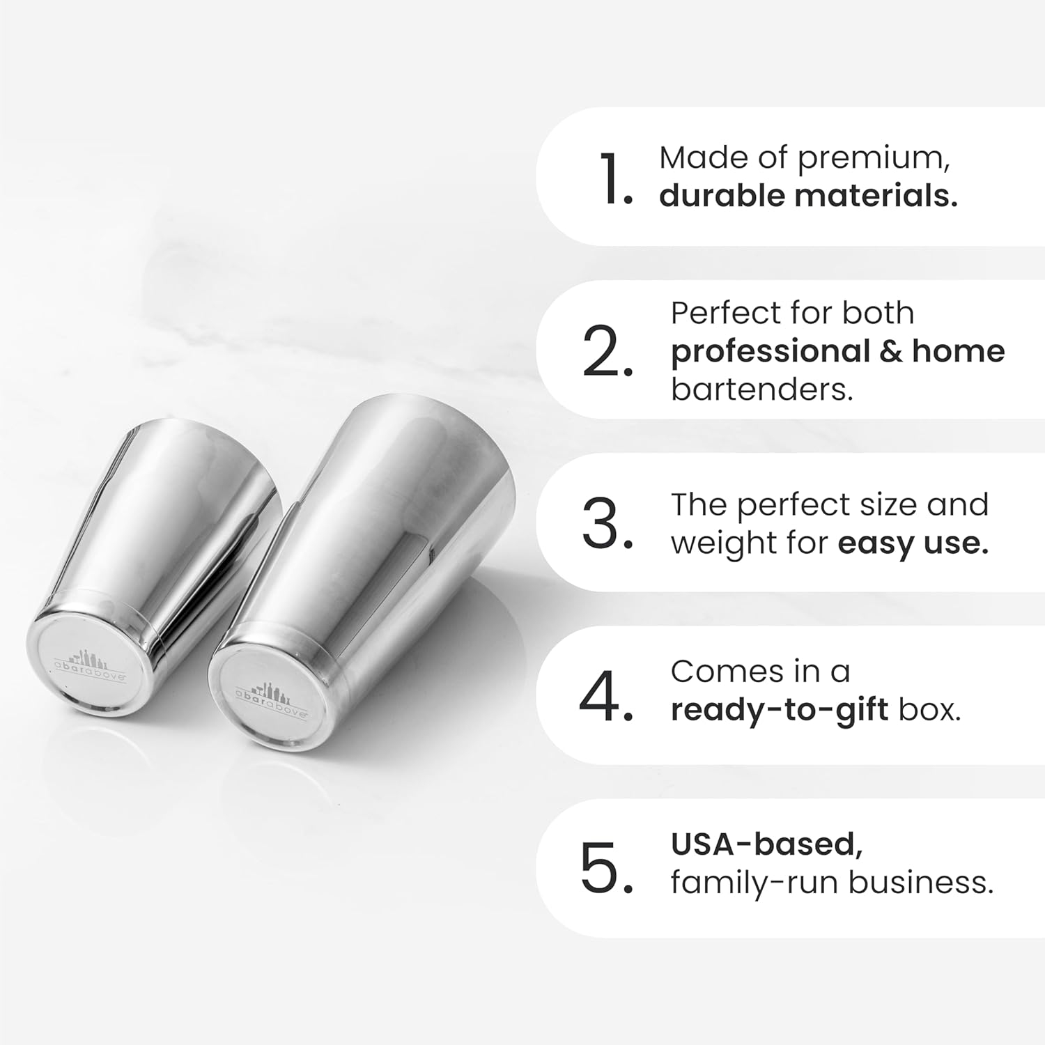 A Bar Above Professional Boston Shakers Set, 18oz and 28oz, Weighted Cocktail Shaker Set, for Bartenders, Pro Bar Shaker, Made from Premium Stainless Steel 304, Essential Bars Tools for Drink Making