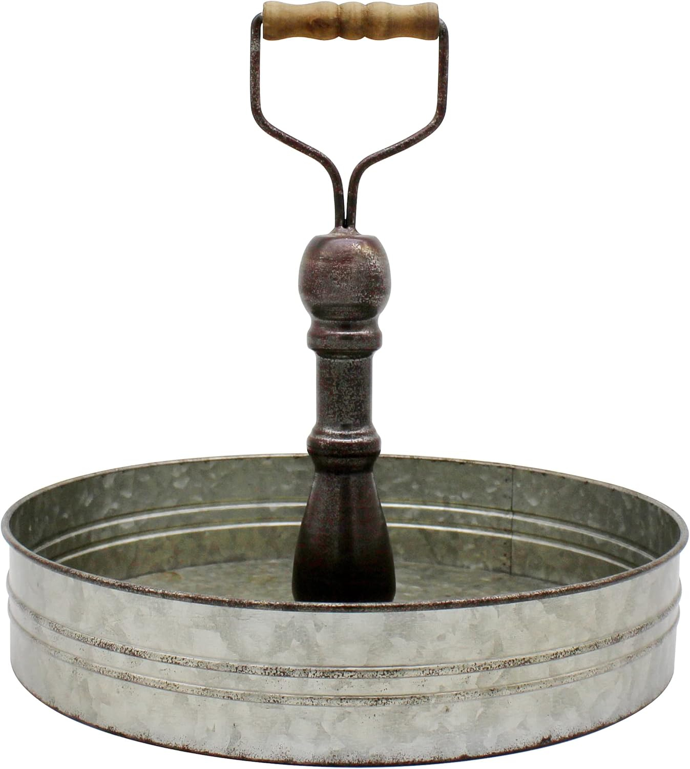 Creative Co-Op Round Metal & Wood Tray with Handle