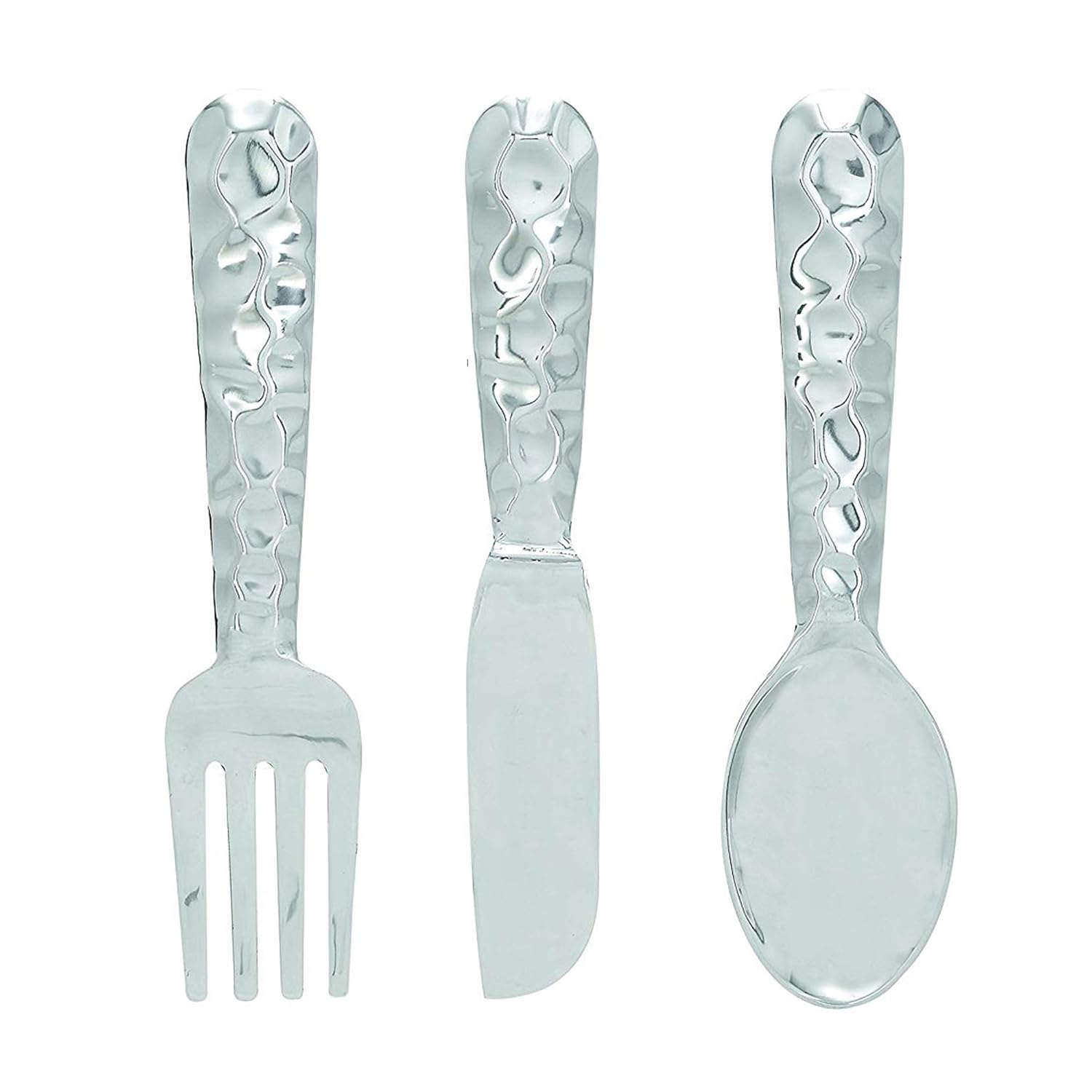 Benzara Artistic Cutlery Wall Decor In Aluminum, Set of Three, Silver