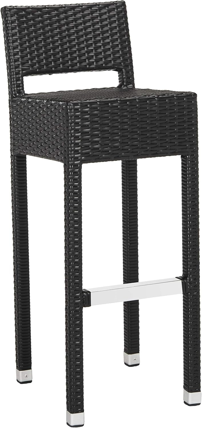 SAFAVIEH Landry 38 in. High Outdoor Patio Rattan Bar Stool, Black