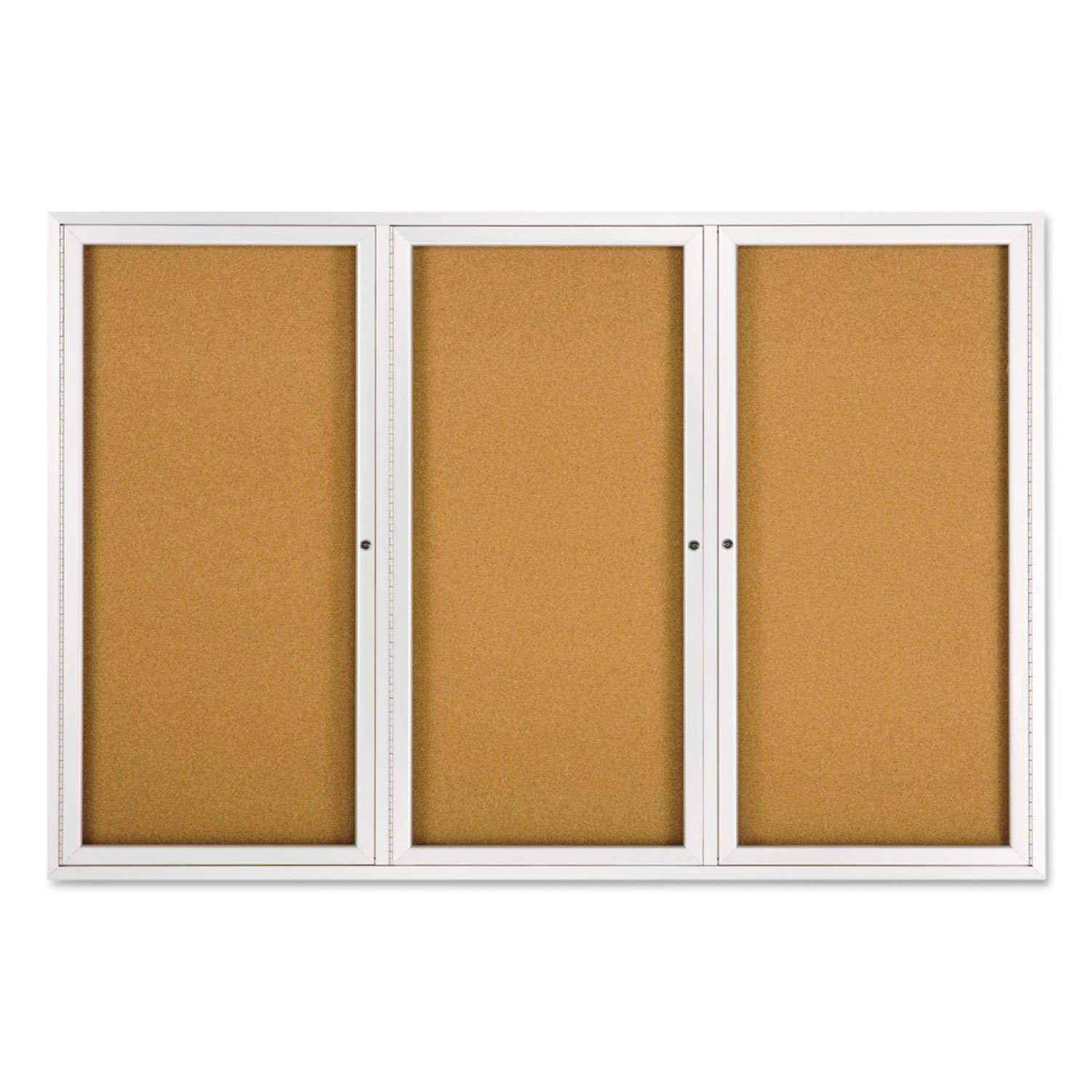 Quartet Enclosed Cork Bulletin Board for Indoor Use, 6' x 4', 3 Door, Aluminum Frame