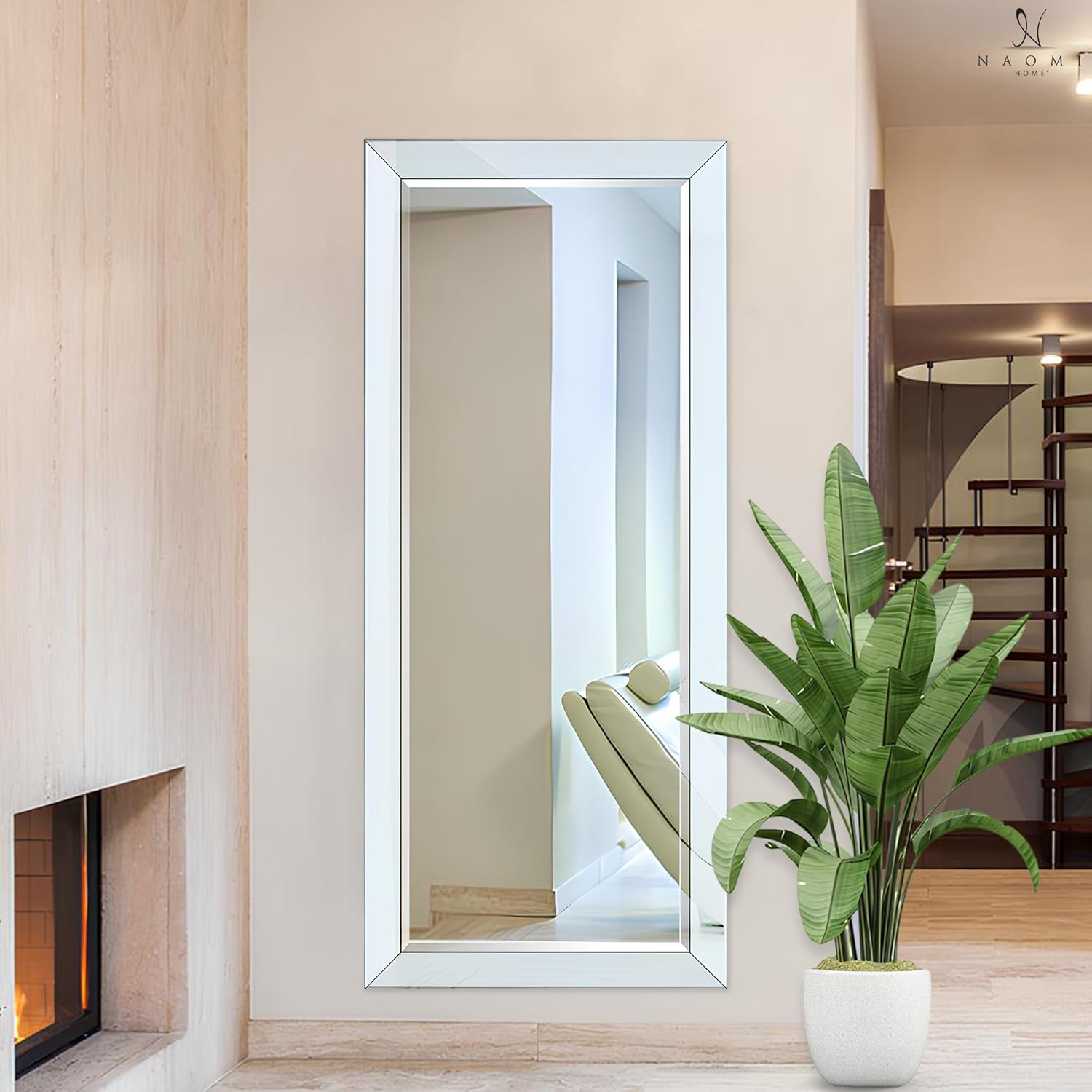 Mirrored Bevel Floor Mirror 70" x 30" by Naomi Home