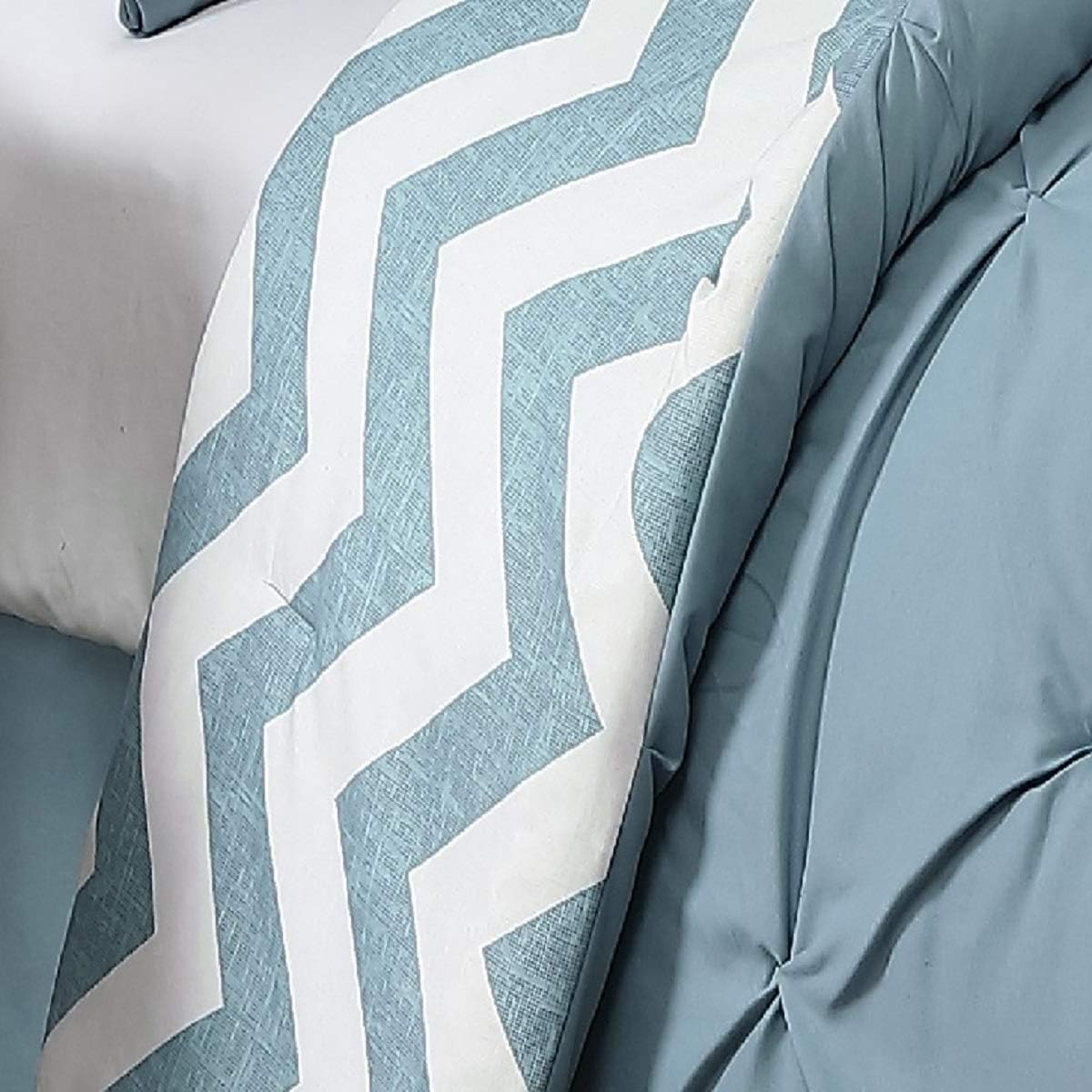 Avondale Manor 7-Piece Ella Comforter Bed Set - Reversible Ultra-Soft Pinch Pleat Spa Blue Bedding Comforter Set with 3 Decorative Pillows for King Bed, Hypoallergenic, 7 Pieces, King Spa Blue