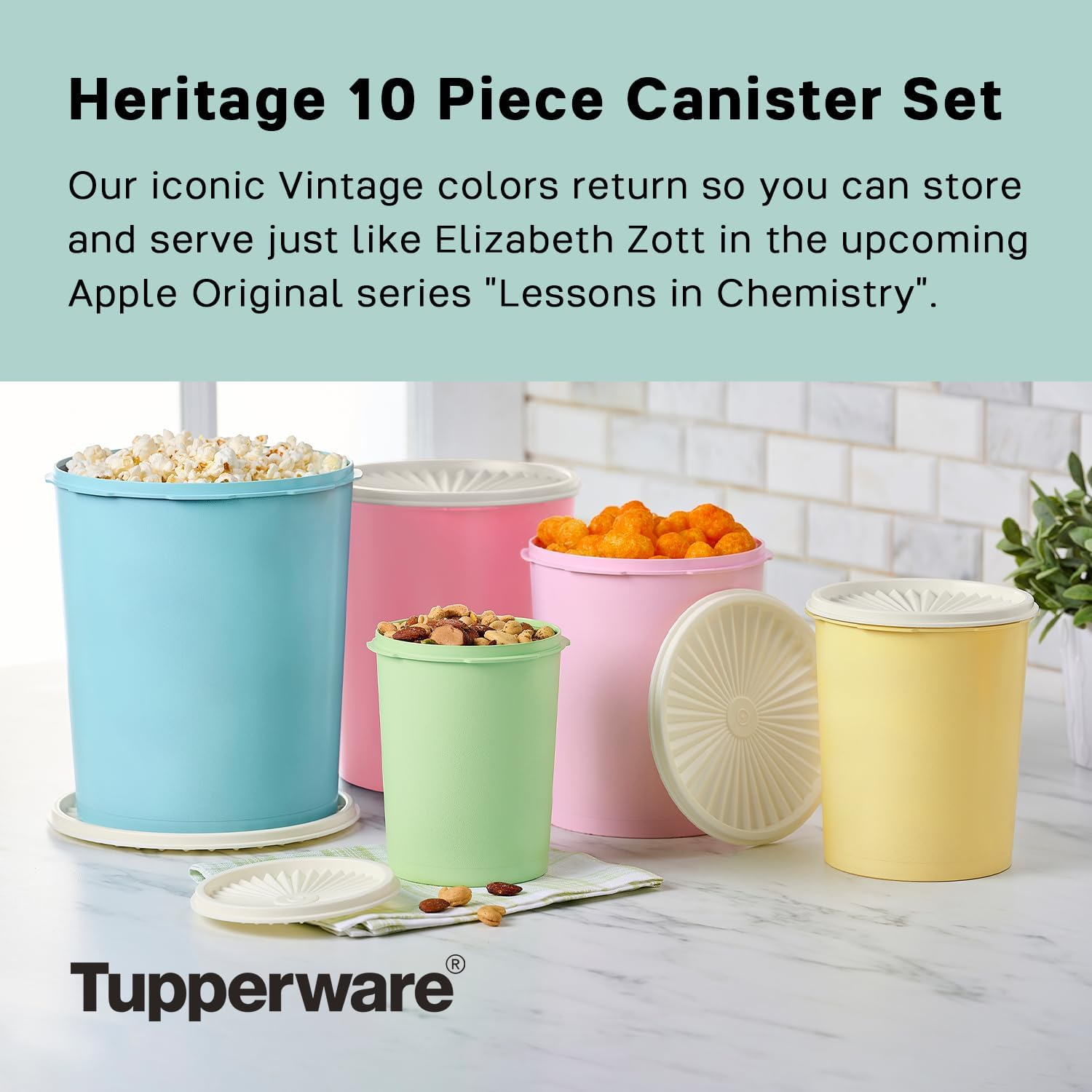 Vintage Multicolor Plastic Nested Canister Set with Airtight Lids