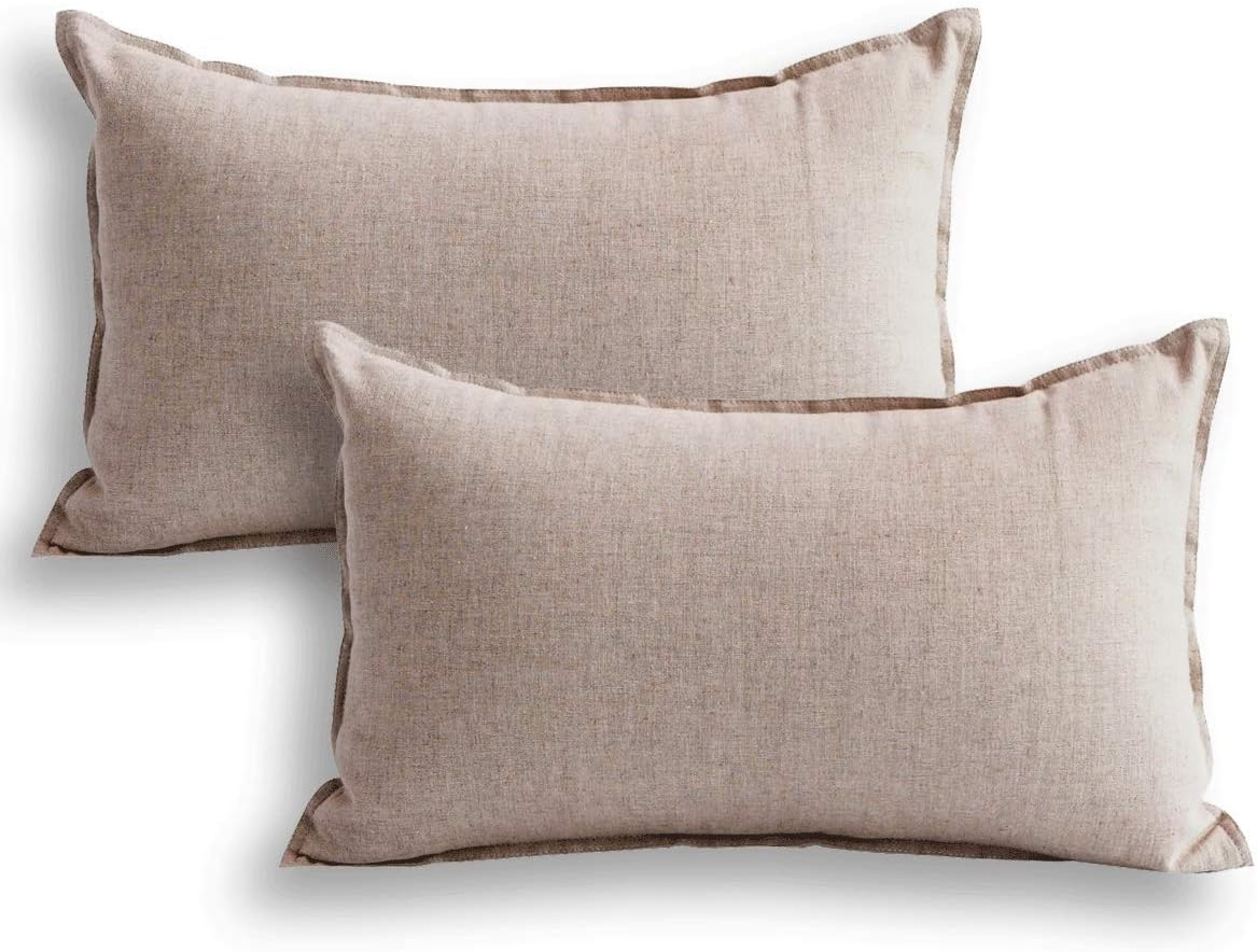 Jeanerlor 12"x20" Cotton Linen Decorative Lumber Throw Pillow Case Cushion Cover Set with Twin Needles Stitch on Edge for Father's Day,(30 x 50cm), 2 Pcs, Light Linen