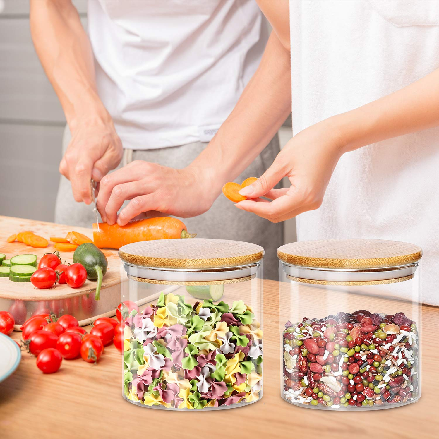 4 Pack Glass Jars with Airtight Bamboo Lids, Glass Kitchen Canisters Clear Container for Food Storage of Dry Goods, Cookie, Candy, Spices, Coffee Beans and More, 18.6 OZ