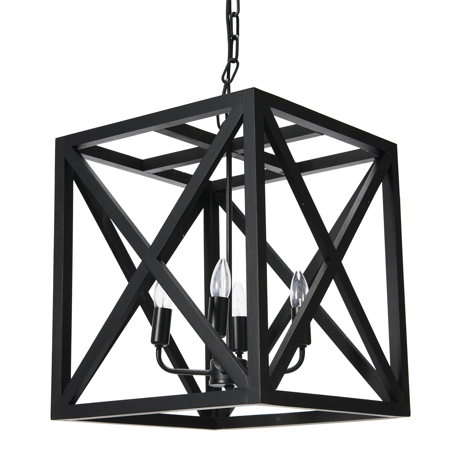 Creative Co-Op Geometric Wood and Metal Ceiling Light, Black