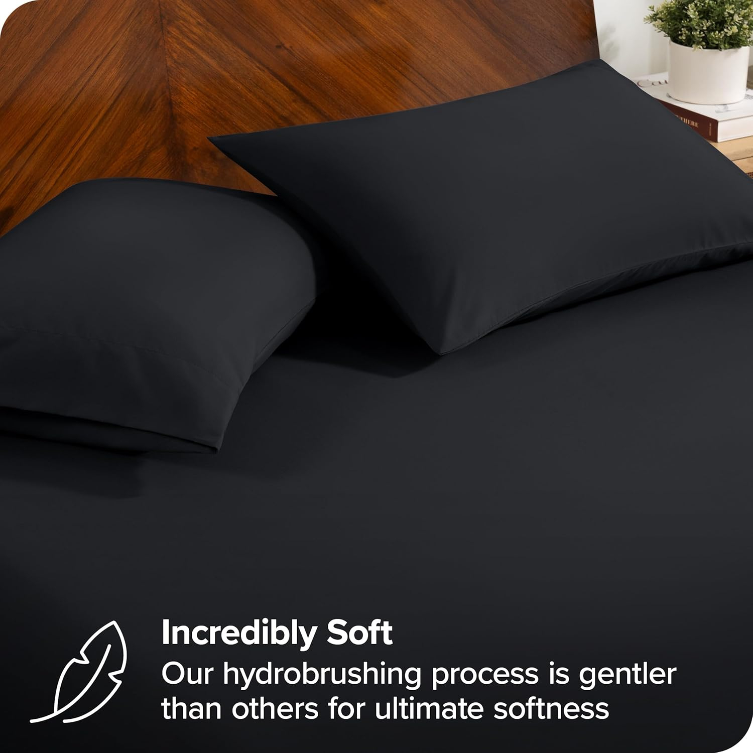 Bare Home Ultra-Soft Fitted Sheet + Pillowcase Set - Premium 1800 Collection - Deep Pocket - Queen, Black
