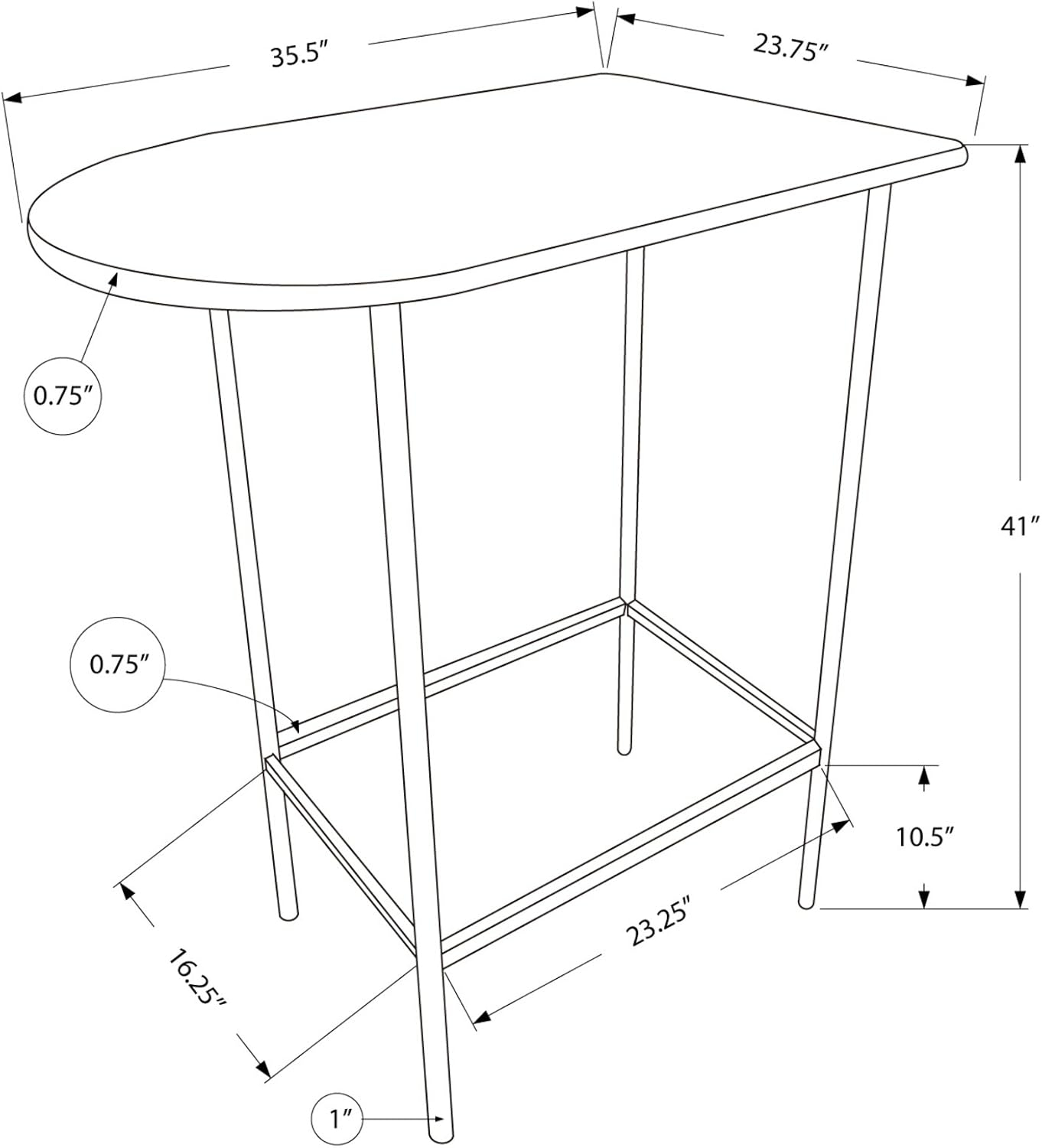 Monarch HOME BAR - 24"X 36" / BLACK / SILVER METAL SPACESAVER