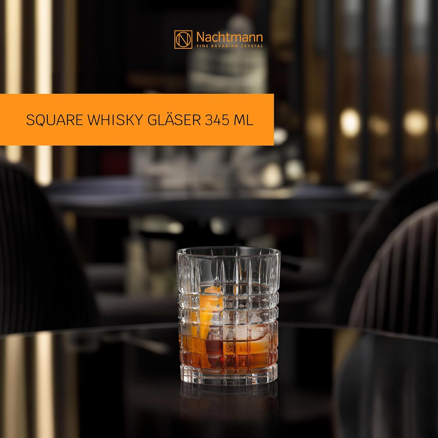 Nachtmann Square 11 Oz Whiskey Glass (Set of 4) - Crystal Double Old Fashioned Glasses, Modern Linear Rock Glasses for Cocktails & Bourbon, Dishwasher Safe Drinkware - Restaurant & Barware Essentials