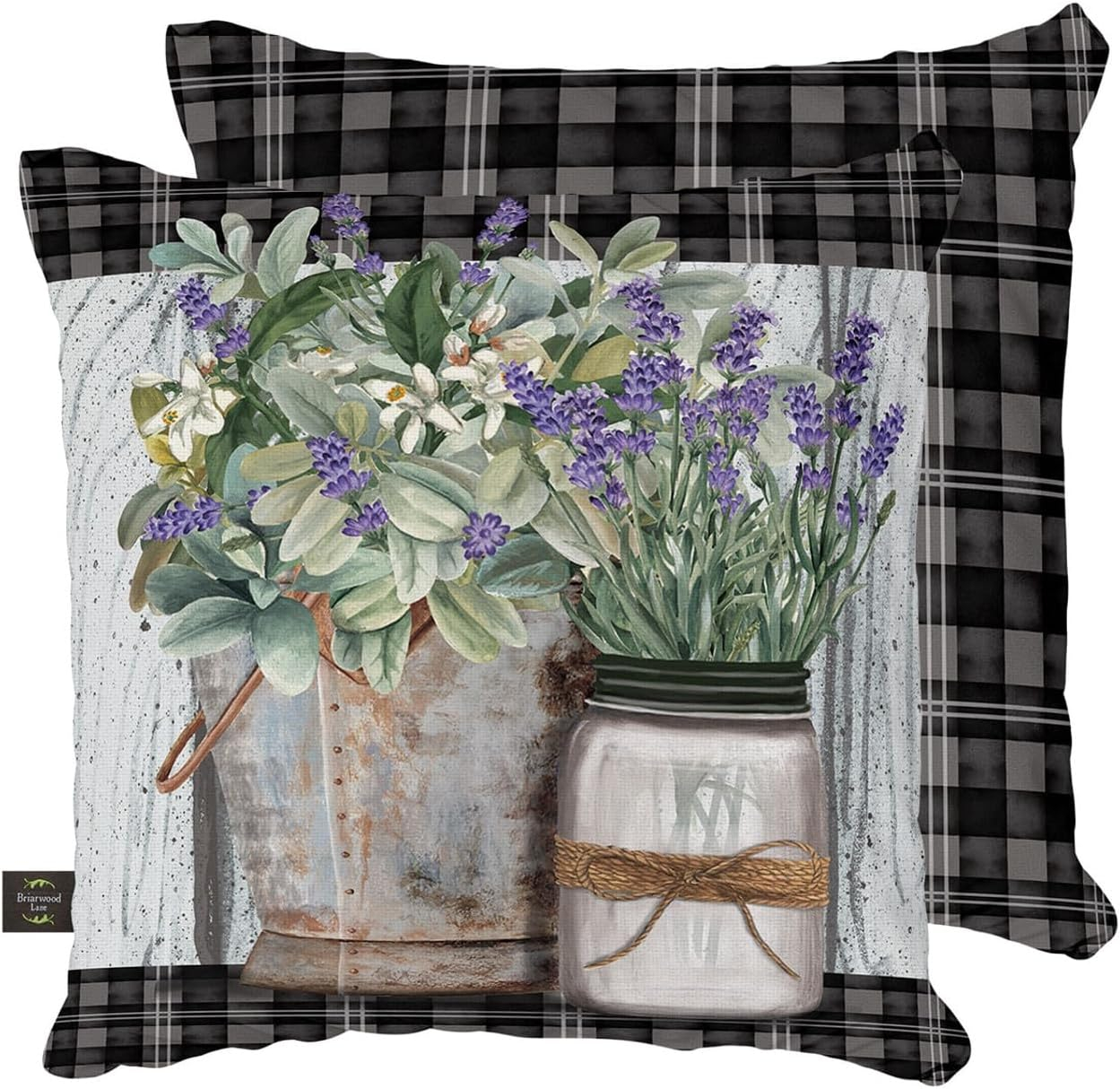 Farmhouse Black and Gray Weather Resistant Square Cushion