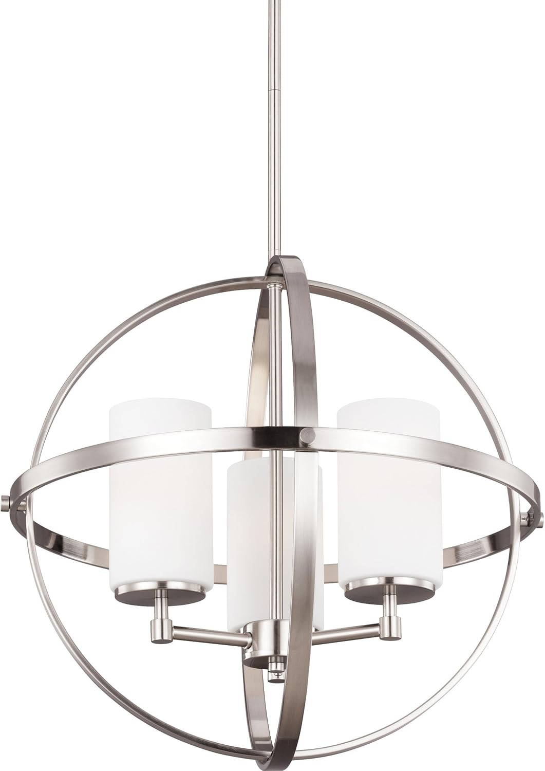 Alturas 3-Light Brushed Nickel Modern Dining Room Hanging Globe Chandelier with Etched White Glass