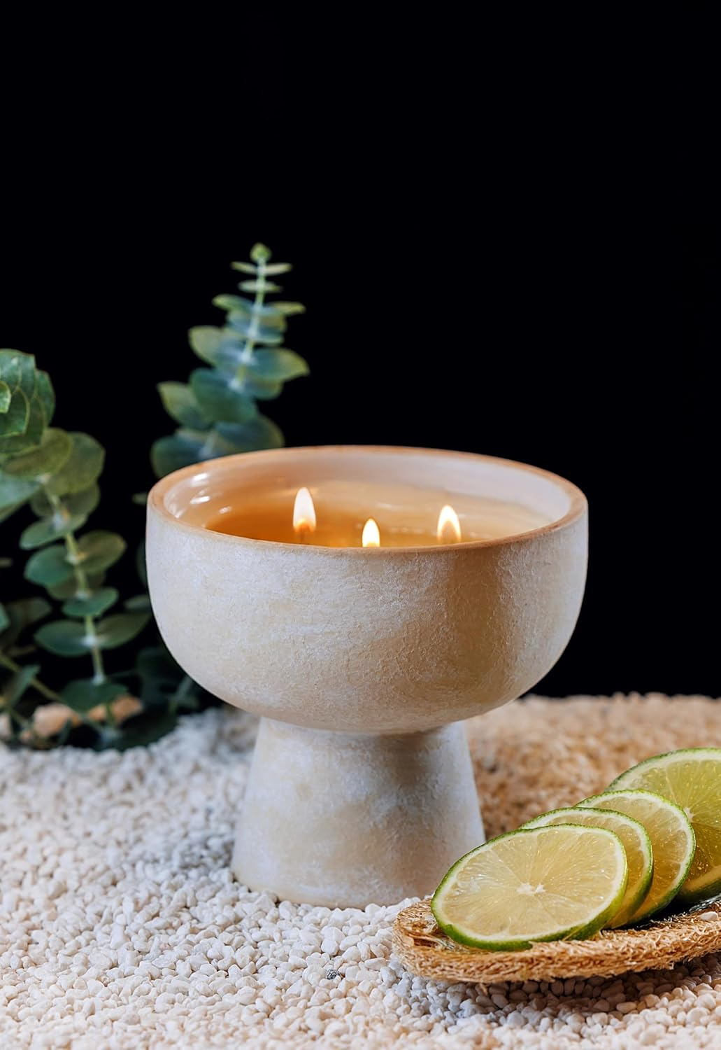BLUEME Focus-Eucalyptus & Lime, 3 Wick, Refillable Wellness Candle, Contains Essential Oil, Sustainable, Hand Finished, Hand Poured, Premium, Luxury Ceramic, Natural Cotton Wick, Soy-Wax Blend