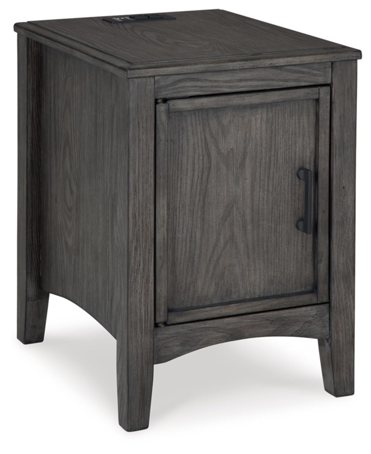 Gray Wood Rectangular End Table with Storage and USB Ports