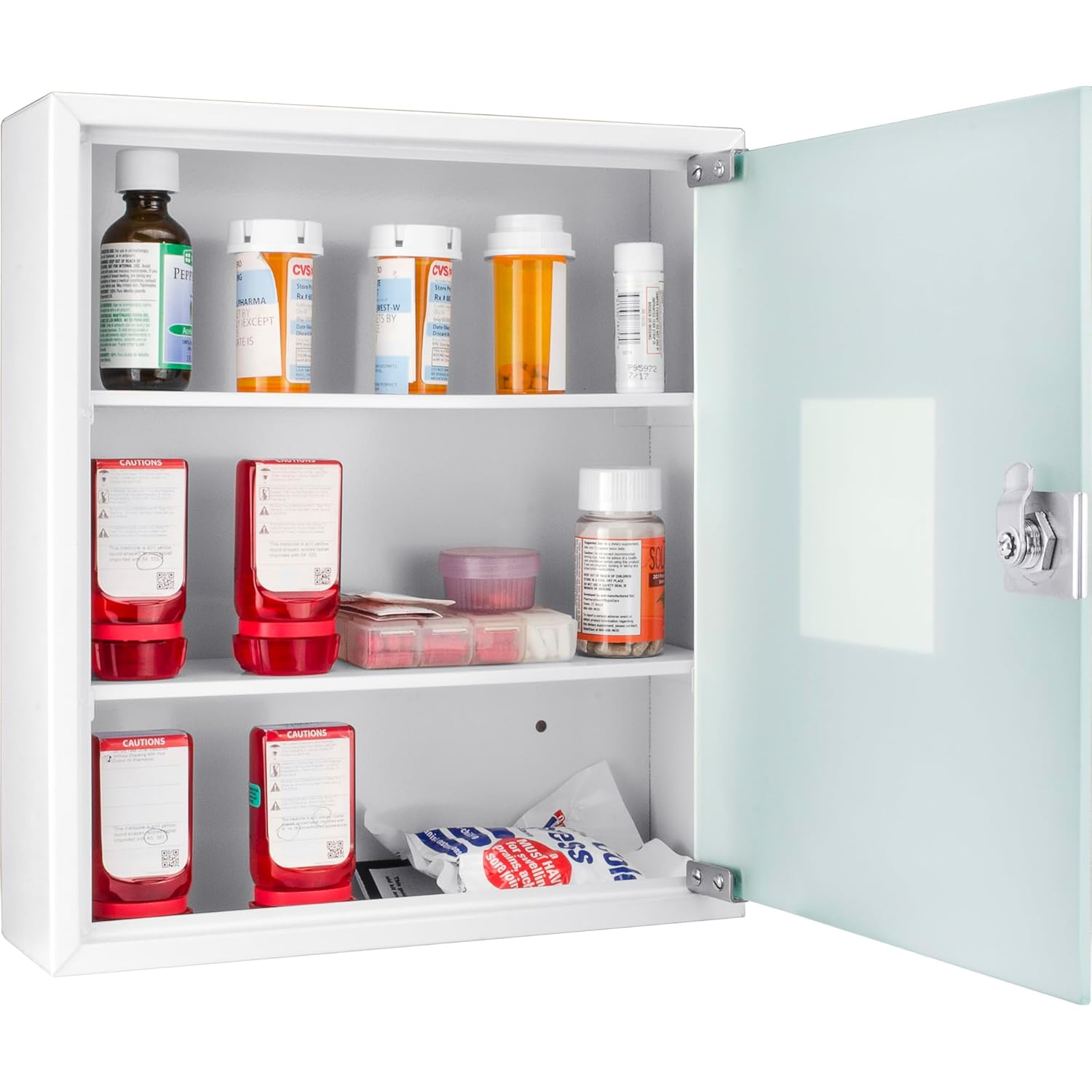 Barska Wall Mount Medical Security Cabinet with Key Lock – Standard Size, Includes Magnetic Erase Pad – for Medications, First Aid, or Supplies