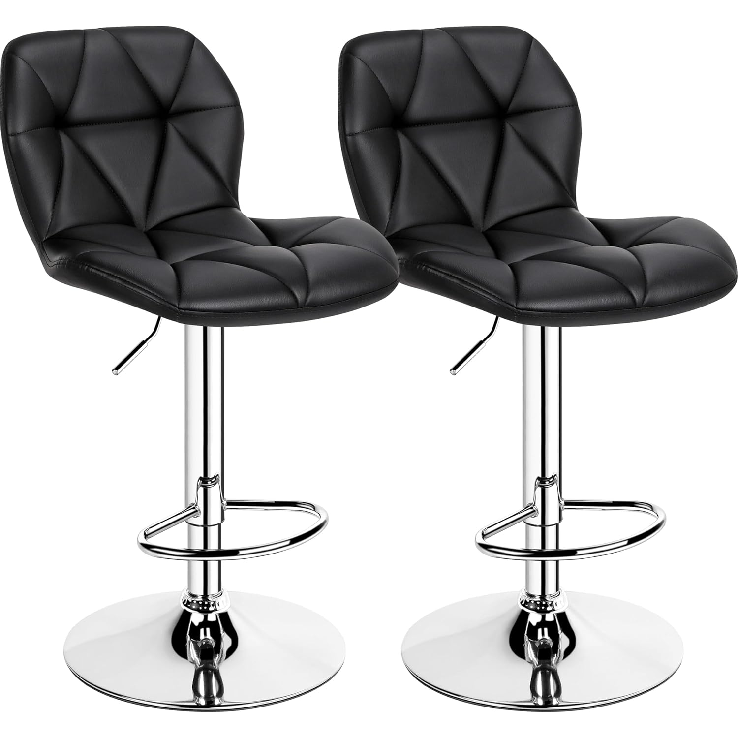 Modern Black Faux Leather Adjustable Swivel Bar Stools, Set of 2