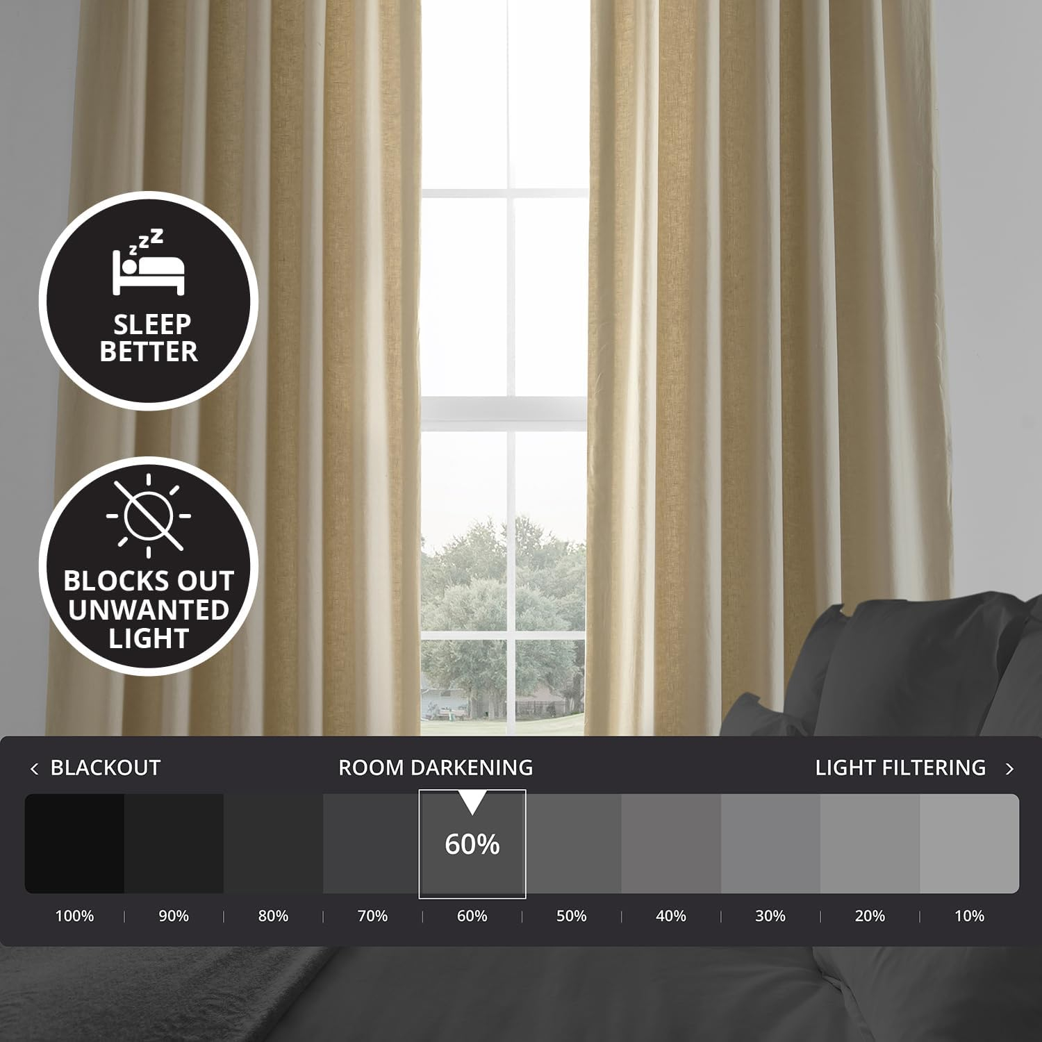 HPD HALF PRICE DRAPES French Linen Curtains 108 Inches Long Room Darkening Curtains for Bedroom & Living Room 50 X 108, (1 Panel), Walnut Beige