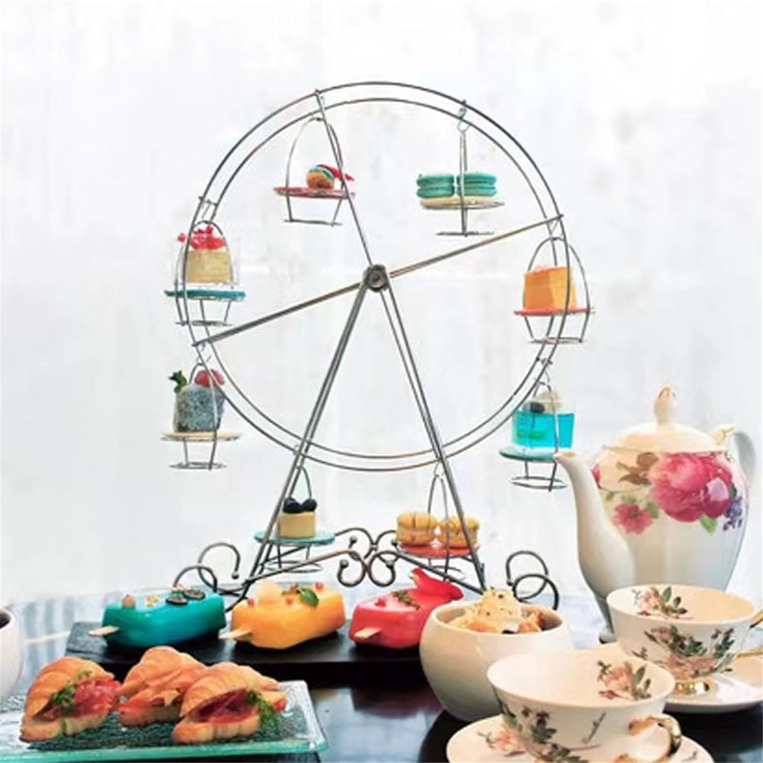 ASkinds Ferris Wheel Cupcake Stand Dessert Serving Tray, Ferris Wheel Cupcake Stand for Carnival and Circus Theme Party Wedding Party Furnishing Accessories (Silvery)