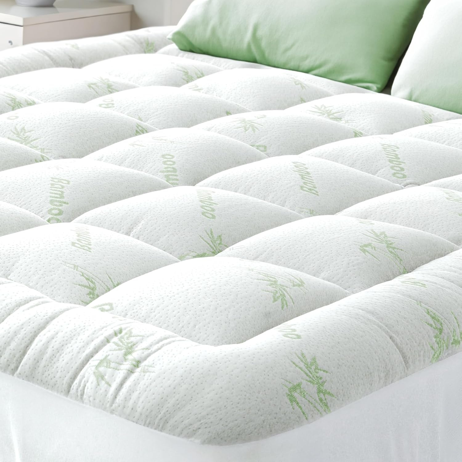 Ultra Soft Queen RV Size Mattress Topper - Viscose Made from Bamboo Pillow Top Mattress Pad for Back Pain Relief - Naturally Cooling for Hot Sleepers, Green
