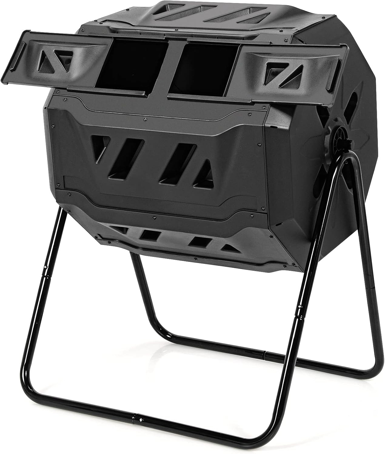 HomGarden Composting Tumbler 43gal Composter Bin W/ Dual Chamber BPA Free Black