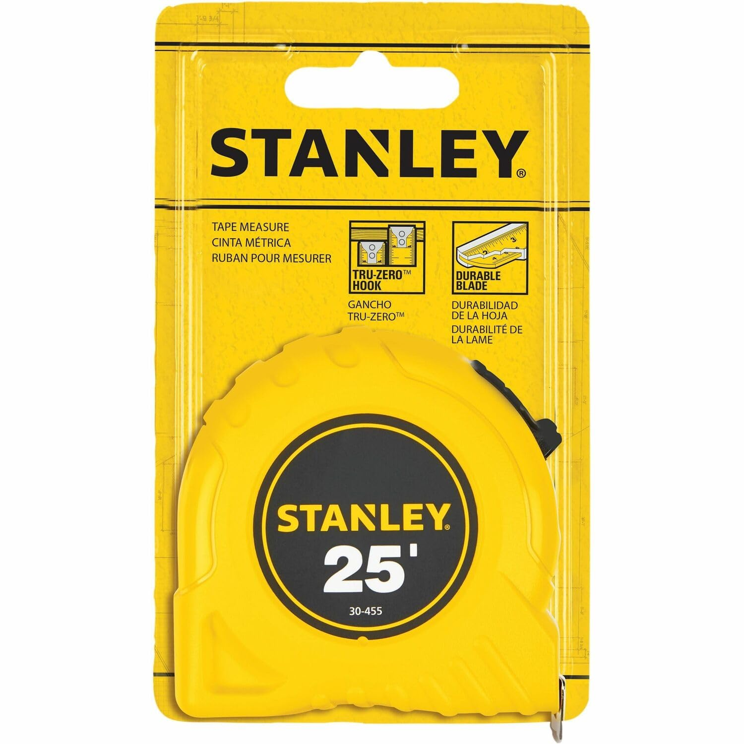 Stanley Bostitch Power Return Tape Measure, Plastic Case, 1" x 25ft, Yellow