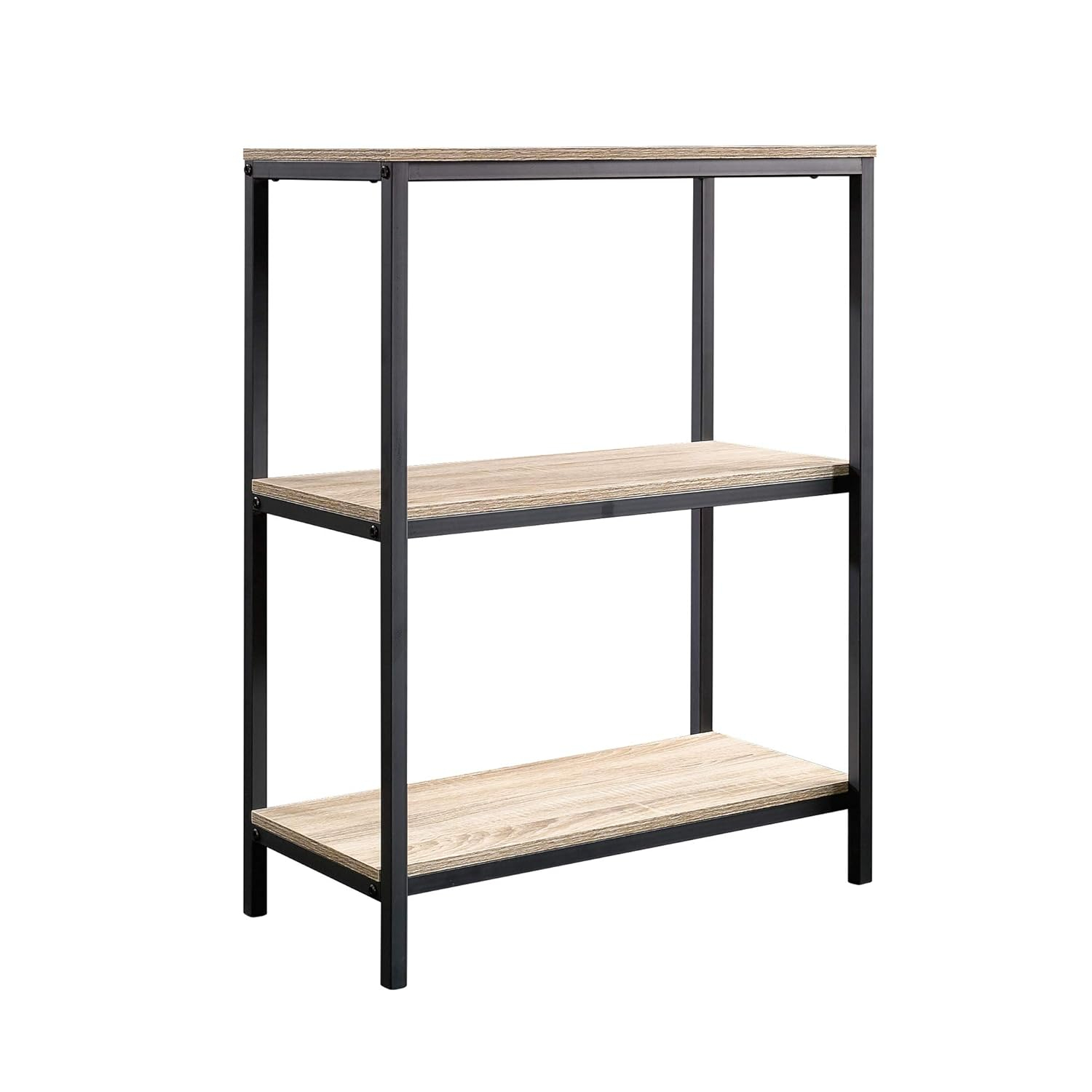 Charter Oak Finish 3-Shelf Bookcase with Durable Metal Frame