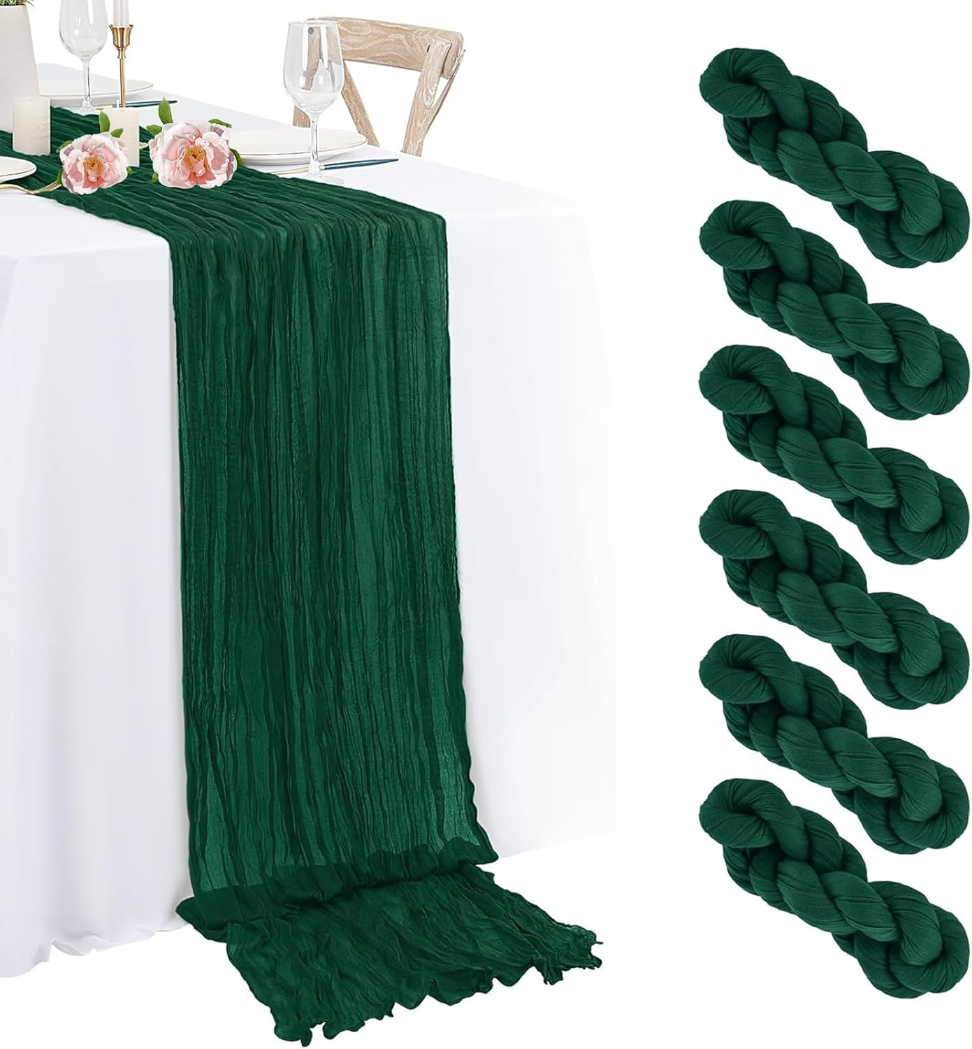 Mint Green Cheesecloth Table Runner 6 Pack 35" Boho Gauze Runner 120 inches Long Tablecloth Runner Rustic Sheer Fabric Bulk for Baby Shower Wedding Bridal Birthday Party Table Decorations