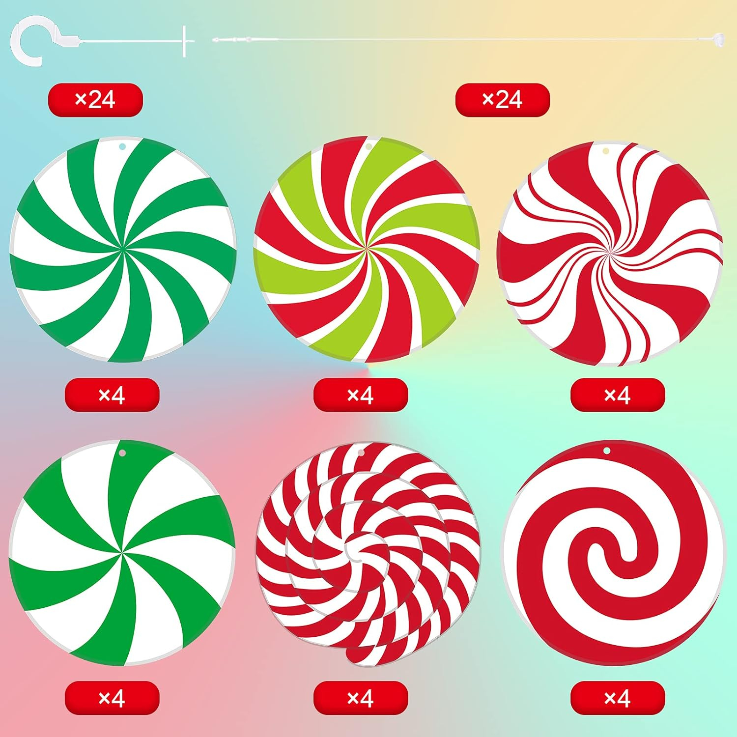 24 Sets Christmas Hanging Swirl Decoration Kits Gingerbread Man Hanging Swirl Garland Christmas Ceiling Swirl Decoration with Peppermint Candies Cutout Candy Cane Swirl Decoration (Classic Style)