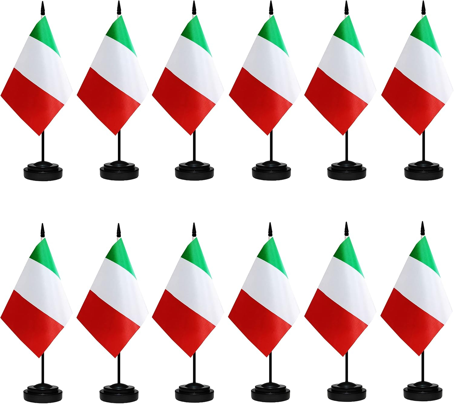 Italy Flags Italian Desk Flag Set Small Mini Italy Table Office Flag with 13" Black Pole, Black Base and Spear Top,Miniature Italian Deluxe Desktop Flag, Home Decoration, Office Decoration, Festival Celebrations(12 Pack )