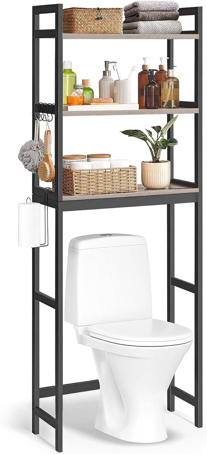 Over The Toilet Storage, 3-Tier Bathroom Organizer,Greige and Black