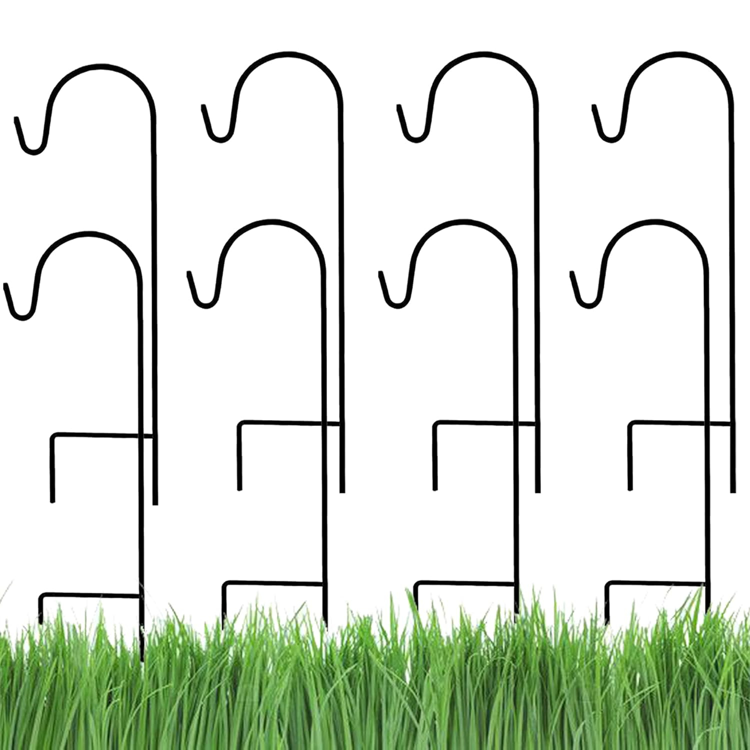 25-Inch Black Powder-Coated Steel Shepherd Hooks (8-Pack)