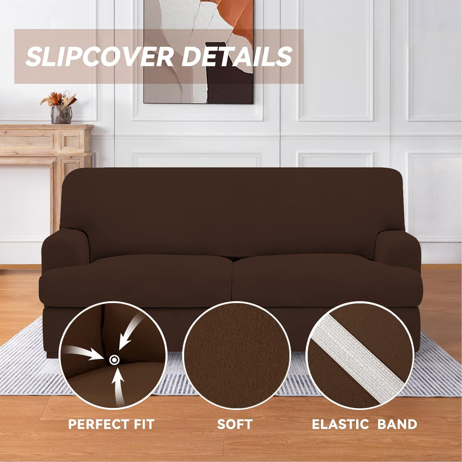 molasofa T Cushion Loveseat Slipcover with 2 Individual T Cushion Shape Seat Covers for Home Décor, 3 Pieces Stretchable, Washable, Non-Pilling, Non-Slip Loveseat Covers (Loveseat,Chocolate)