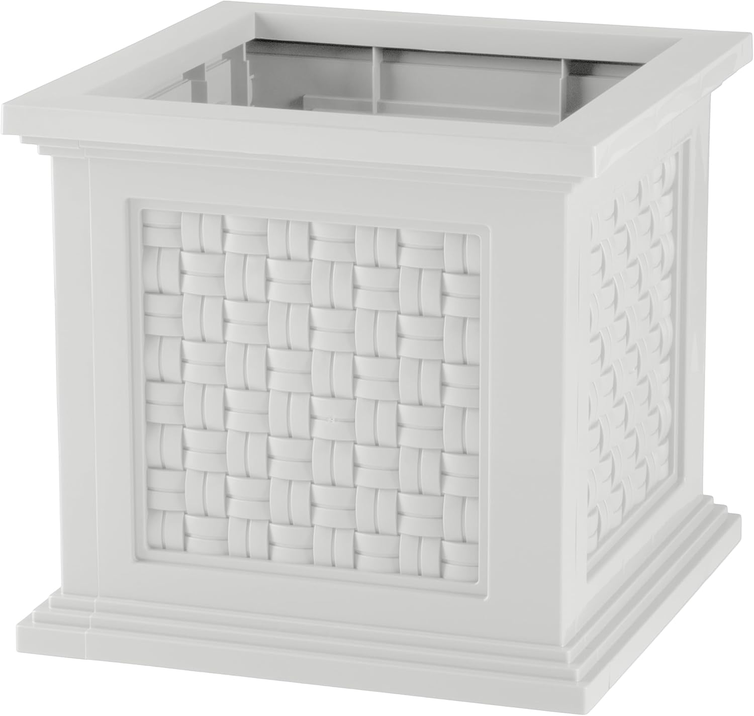 Pure Garden Outdoor Rattan Style Planter Box - 14.65-Inch Plant Pot, White